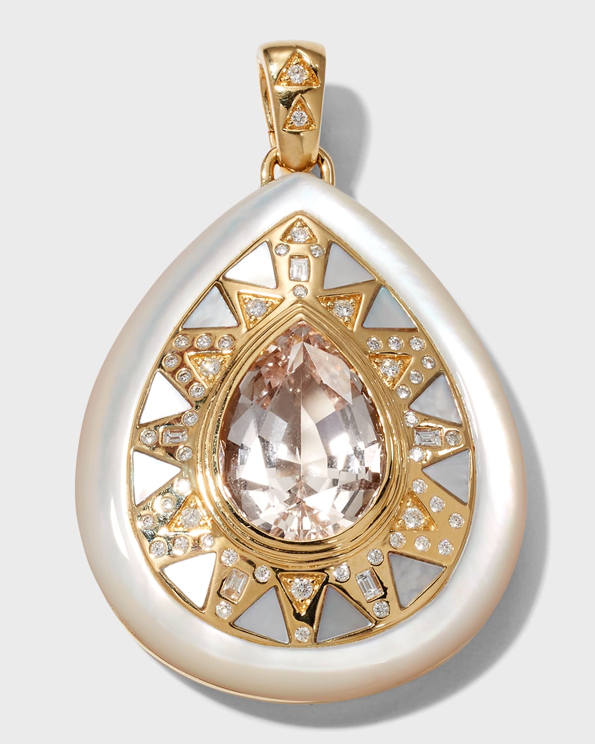 Harwell Godfrey Yellow Gold Morganite Center Pendant with Mother-of-Pearl and Diamonds