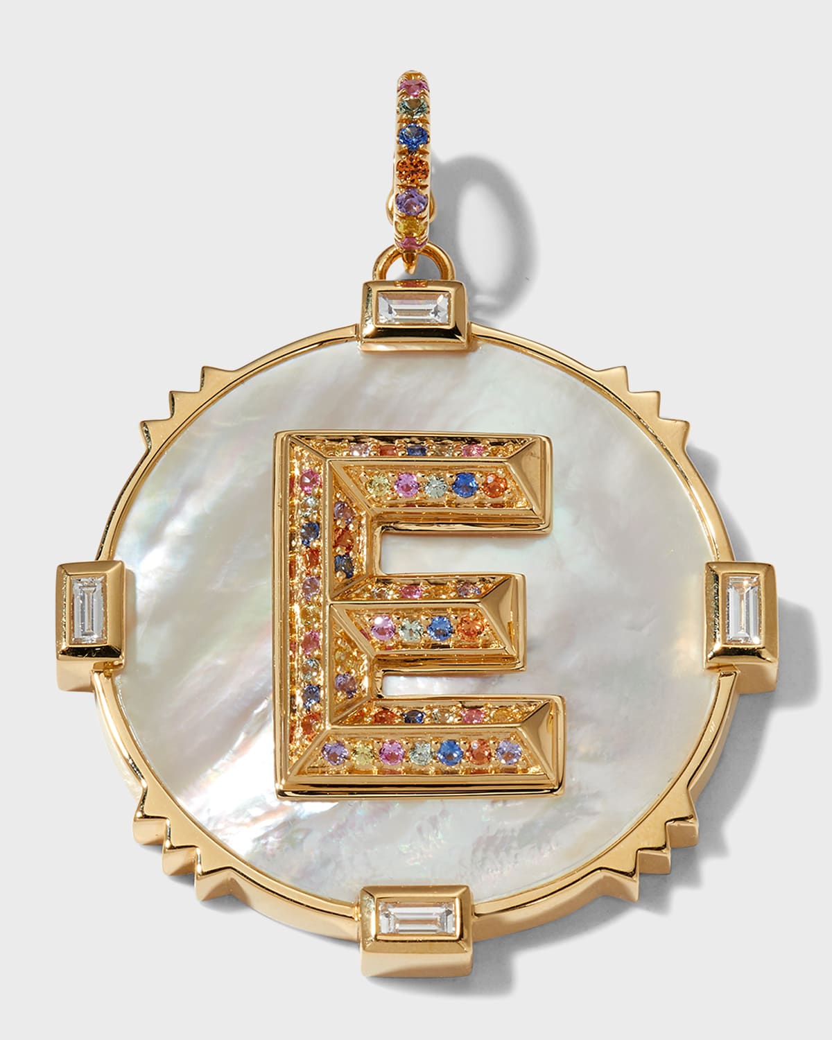 Yellow Gold Initial Medallion with Multi-Sapphires