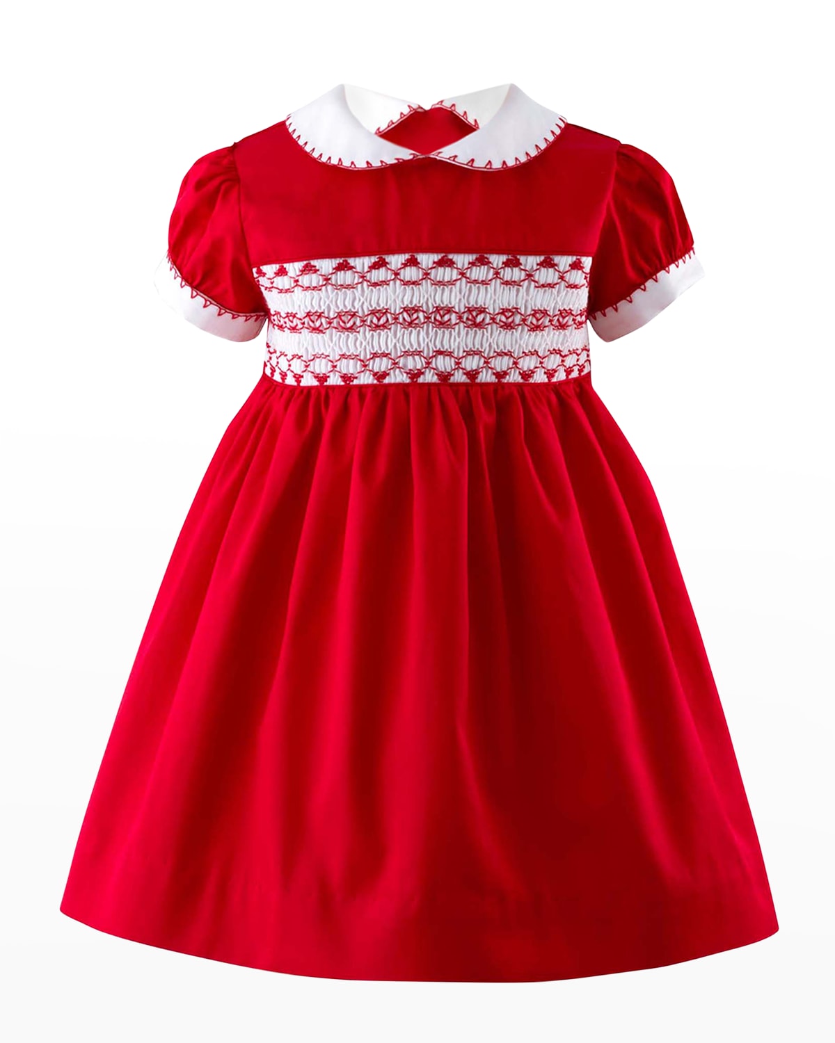 Rachel Riley Girls Red Cotton Hand-smocked Dress In Light Red 1