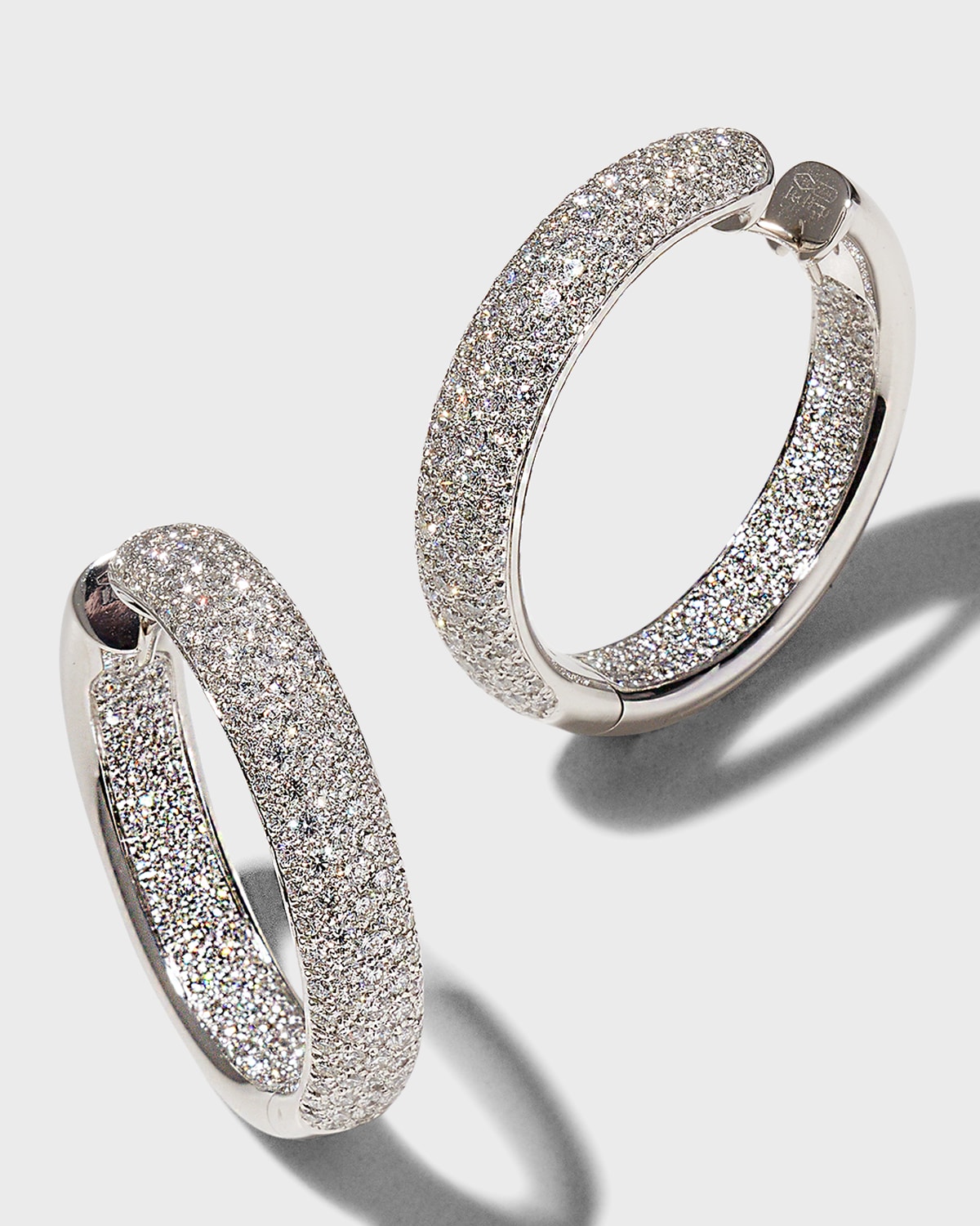 Leo Pizzo White Gold Inside/Out Pave Diamond Medium Hoop Earrings