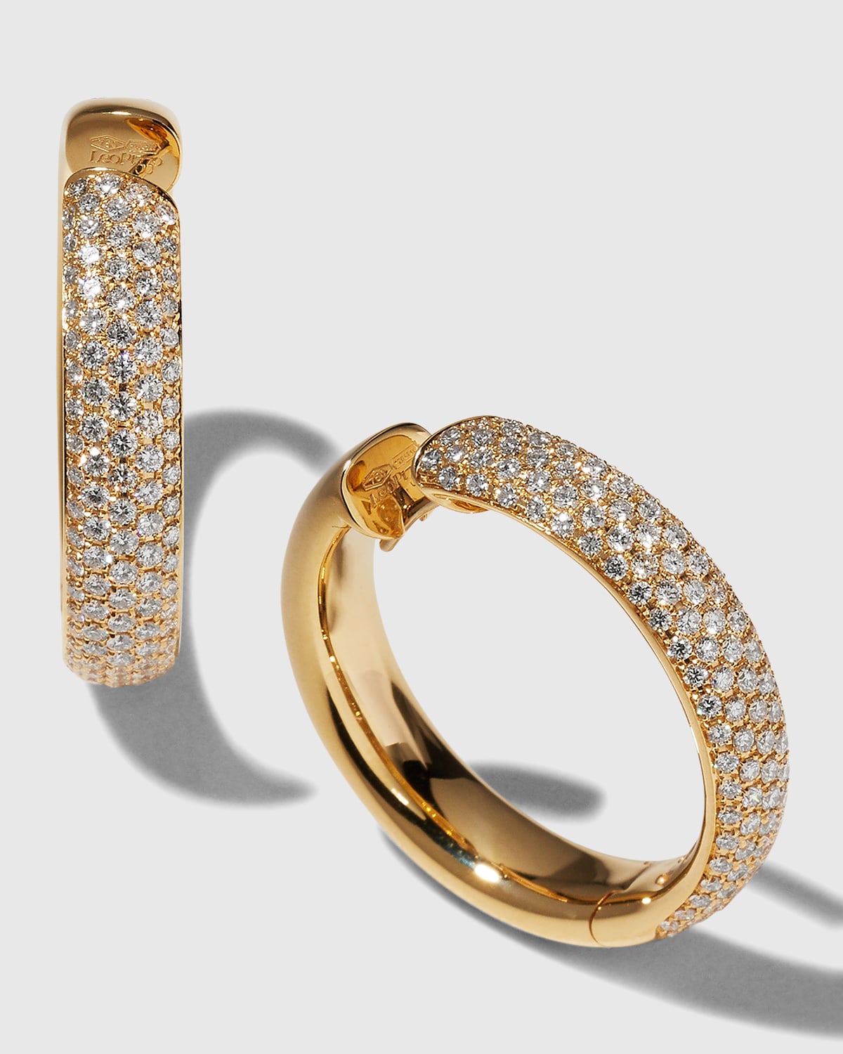 Yellow Gold Pave Round Hoop Earrings
