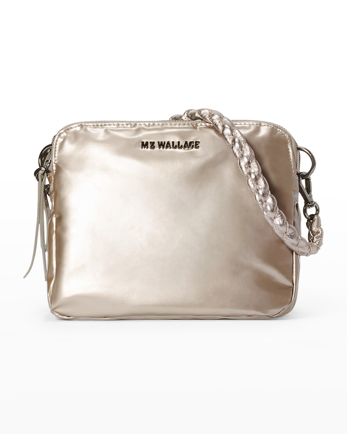 Mz Wallace Bowery Metallic Nylon Crossbody Bag In Platinum