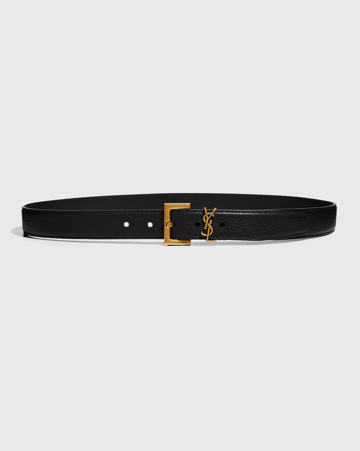 Saint Laurent Ysl Calf Leather Belt In Black / Bronze