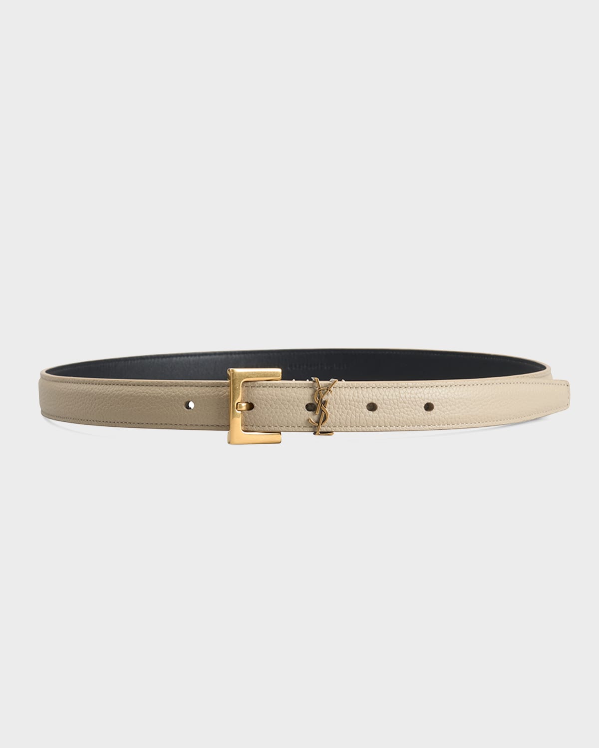 Saint Laurent Box Laque Ysl Leather Belt, Cream / Bronze, Women's, 36in / 90cm, Belts Leather Belts