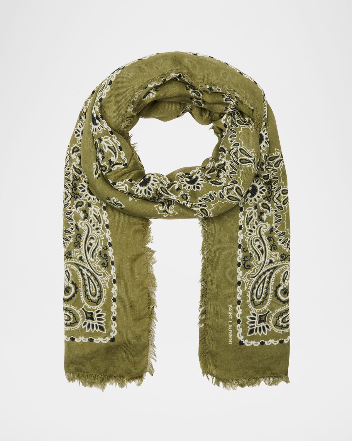 SAINT LAURENT PAISLEY CASHMERE-BLEND BANDANA SCARF