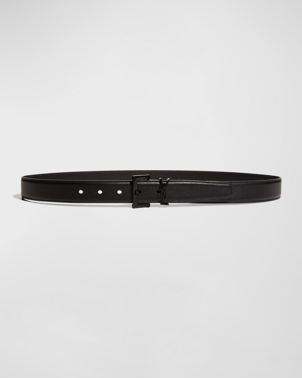 Shop Saint Laurent Tonal Ysl Calf Leather Belt In Black / Noir