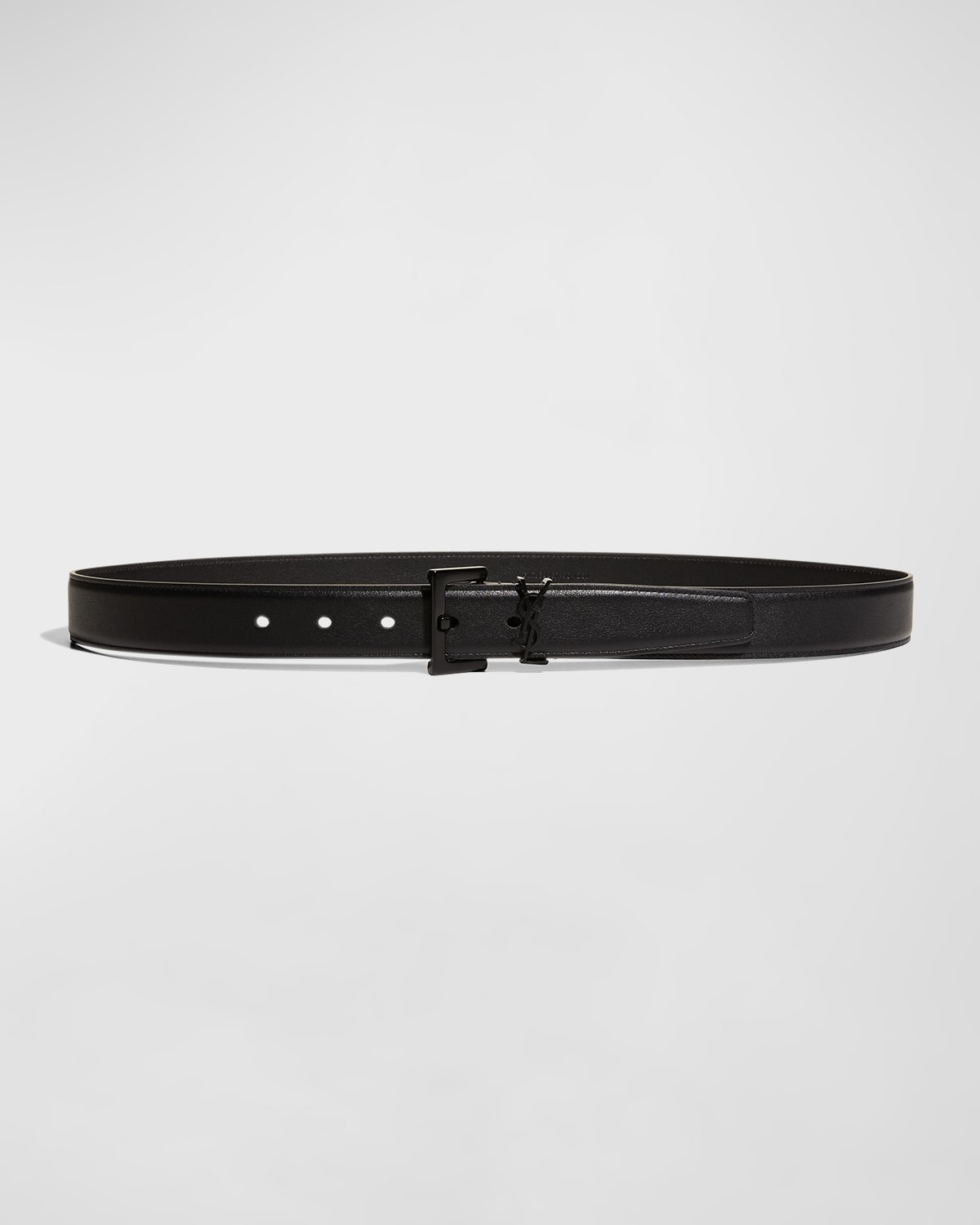 Saint Laurent Tonal Ysl Monogram Leather Belt In Black / Noir