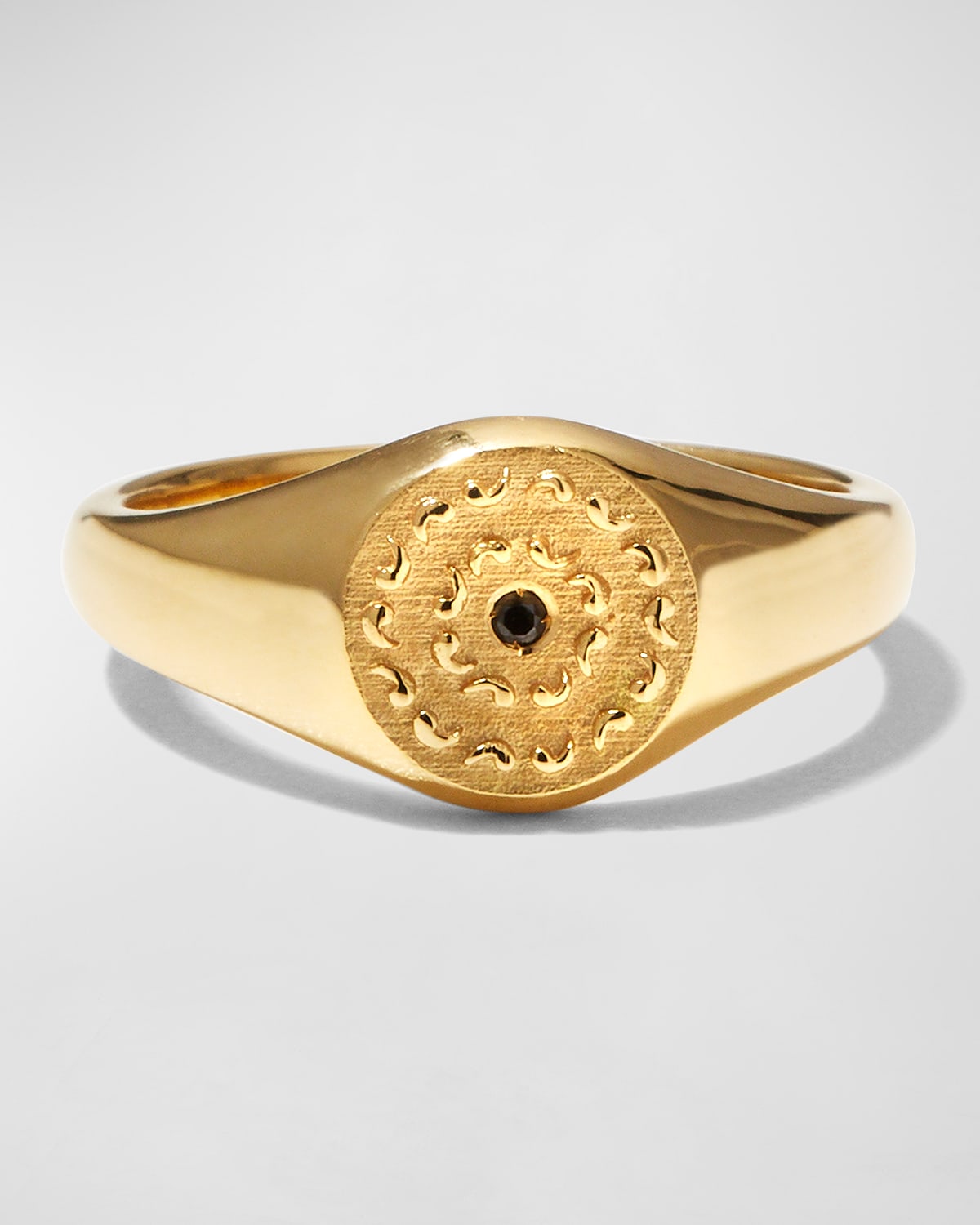 Men's Yellow Gold Icon Signet Ring with Single Black Diamond
