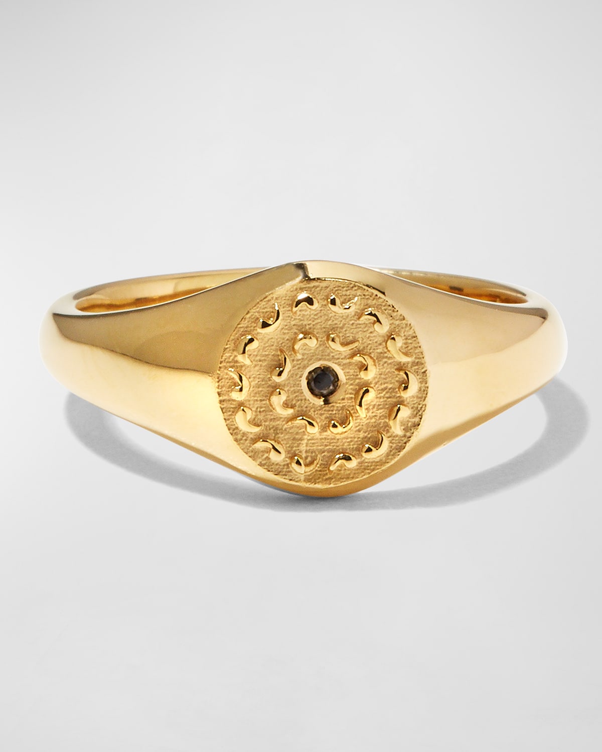 Men's Yellow Gold Icon Signet Ring with Single Black Diamond