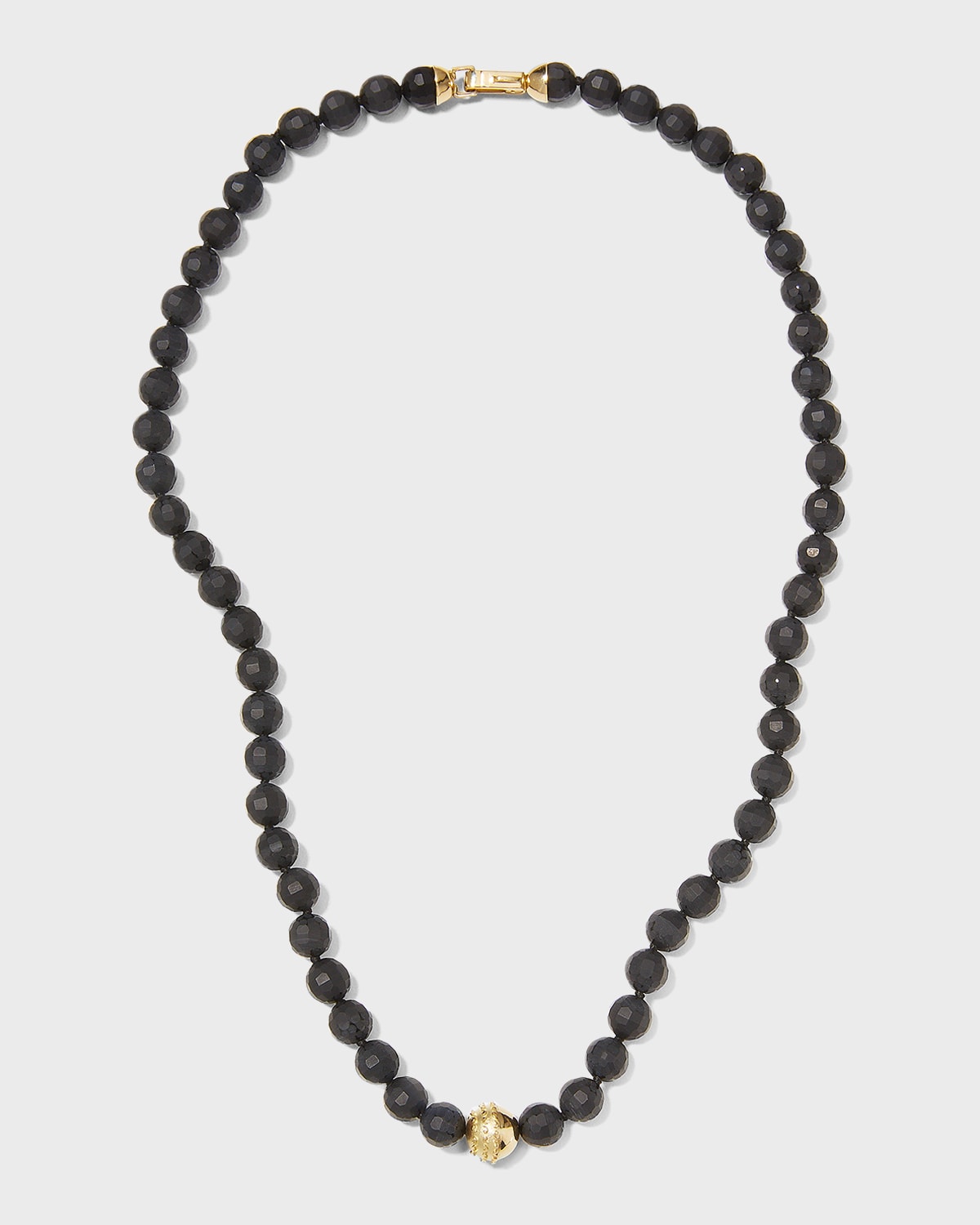 Men's Yellow Gold Onyx Necklace, 52cm