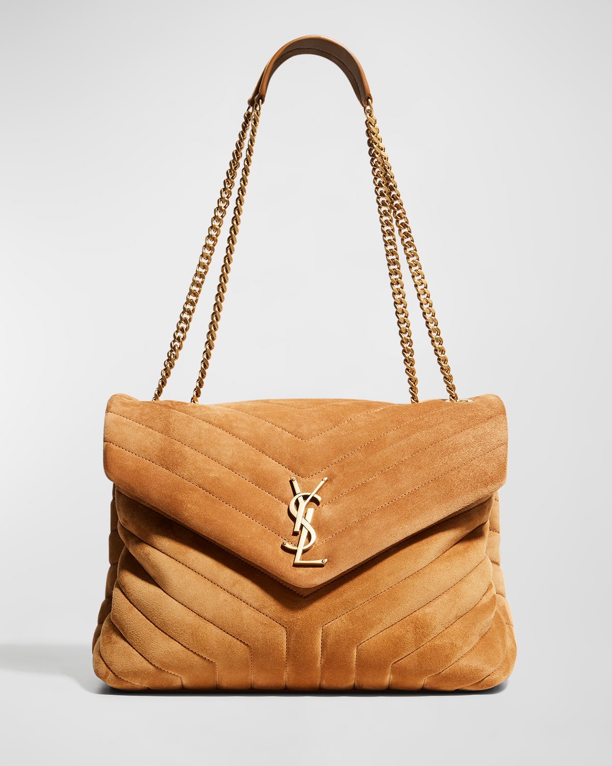 Saint Laurent Loulou Medium Ysl Quilted Suede Shoulder Bag Cinnamon