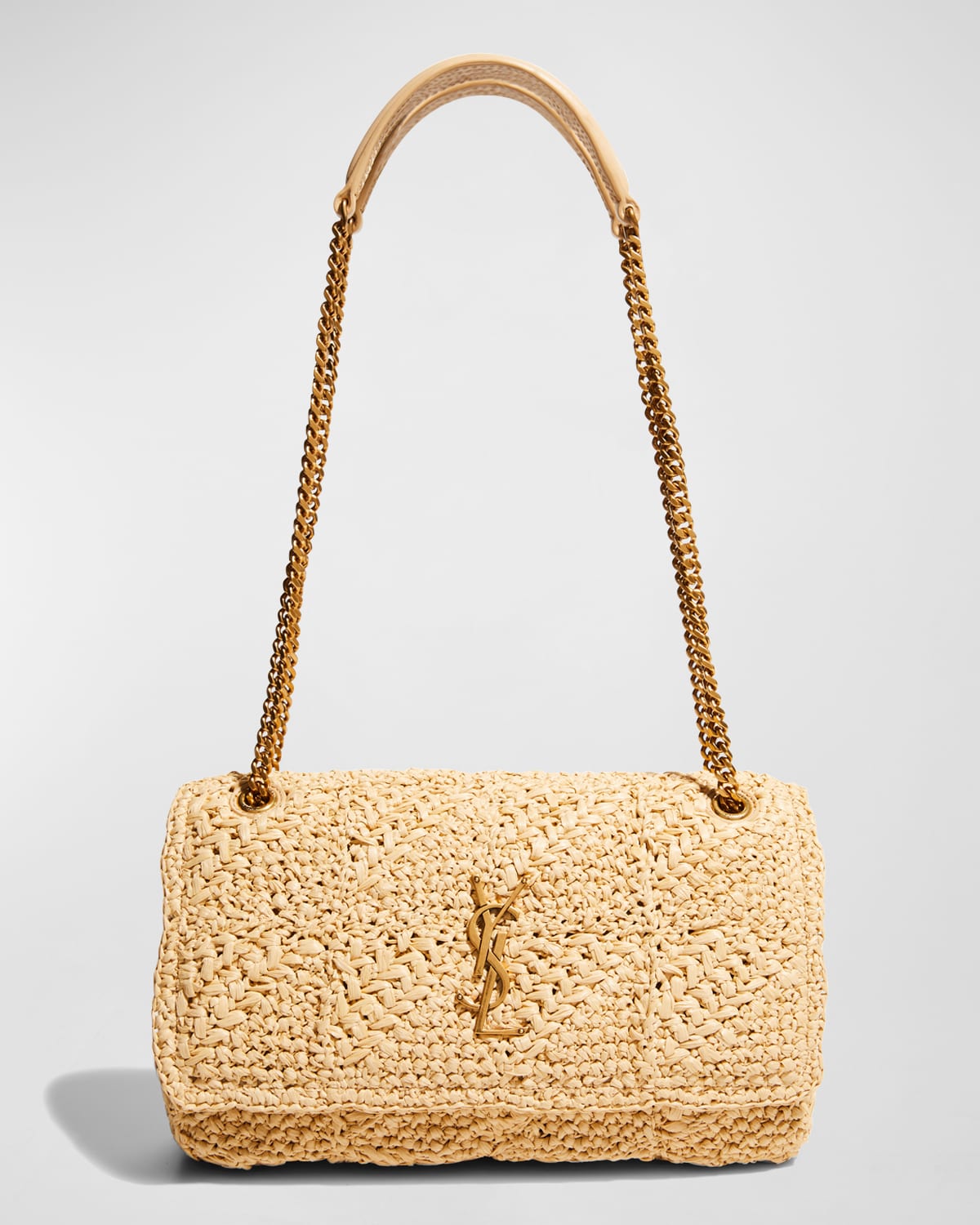 panier medium bag in crochet raffia and smooth leather