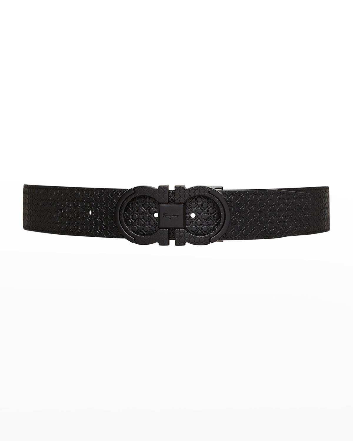 Ferragamo Reversible Double Gancio Leather Belt In Nero
