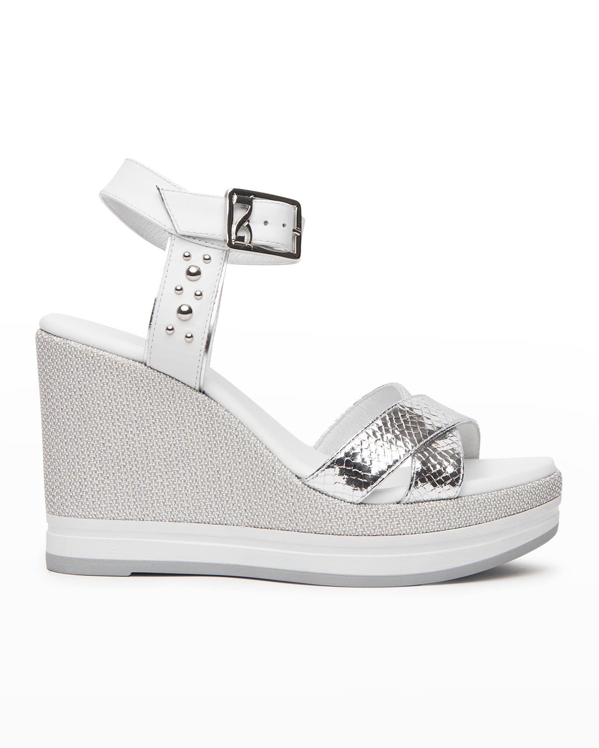 Nerogiardini Metallic Platform Wedge Sandal In Silver Multi