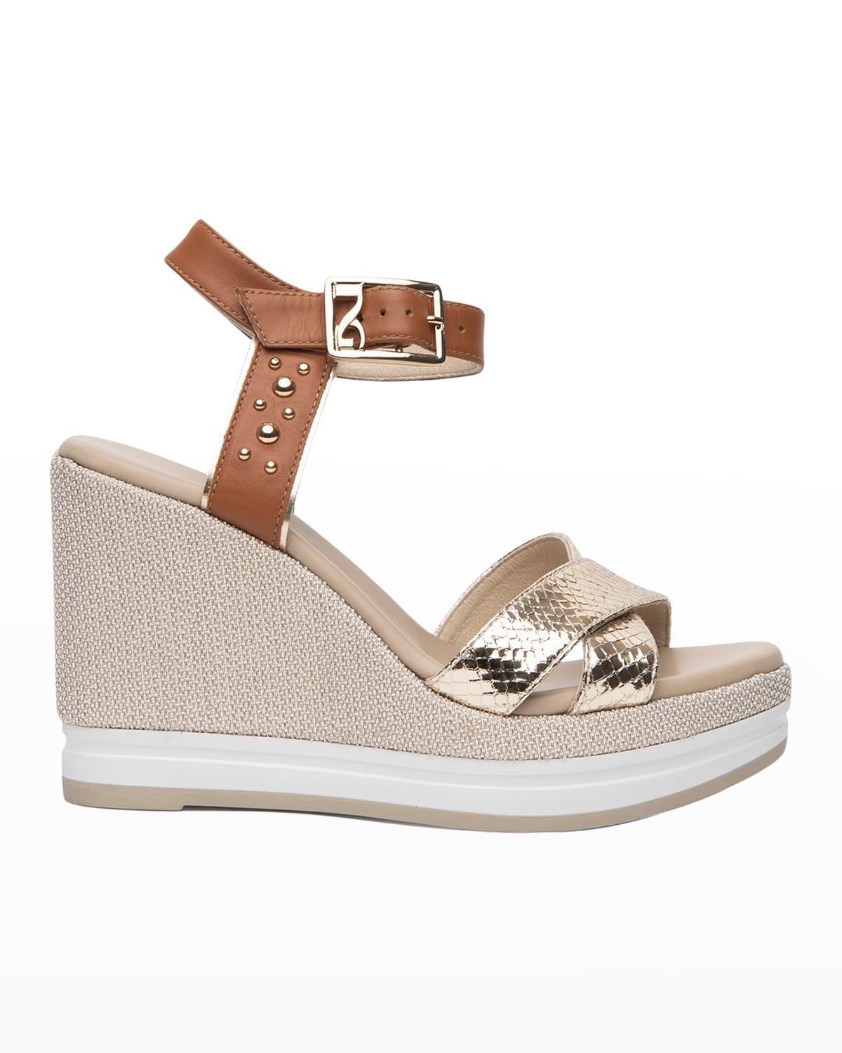 Nerogiardini Metallic Platform Wedge Sandal In Gold Multi