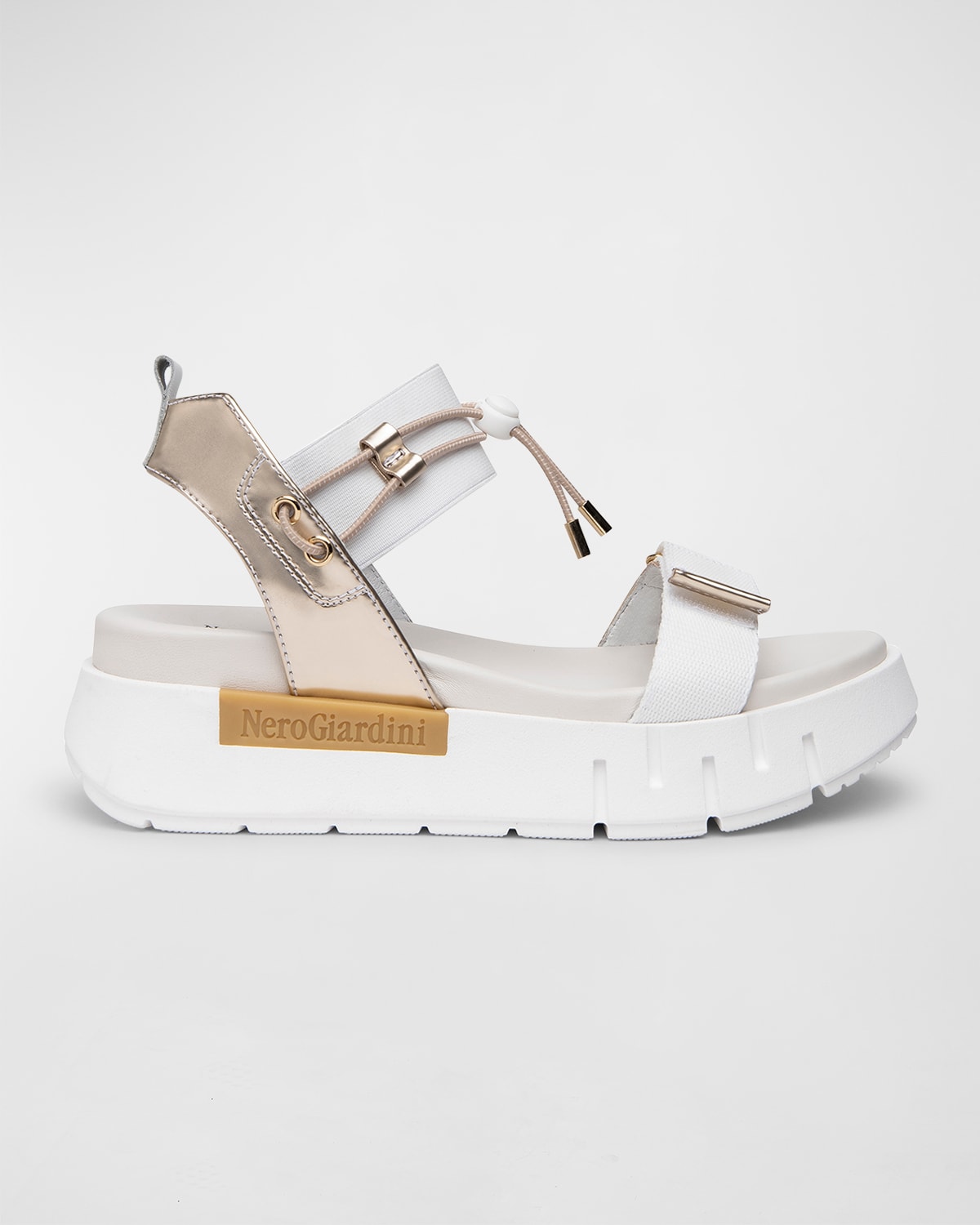 Nerogiardini 80mm Leather Wedge Sandals In White/gold