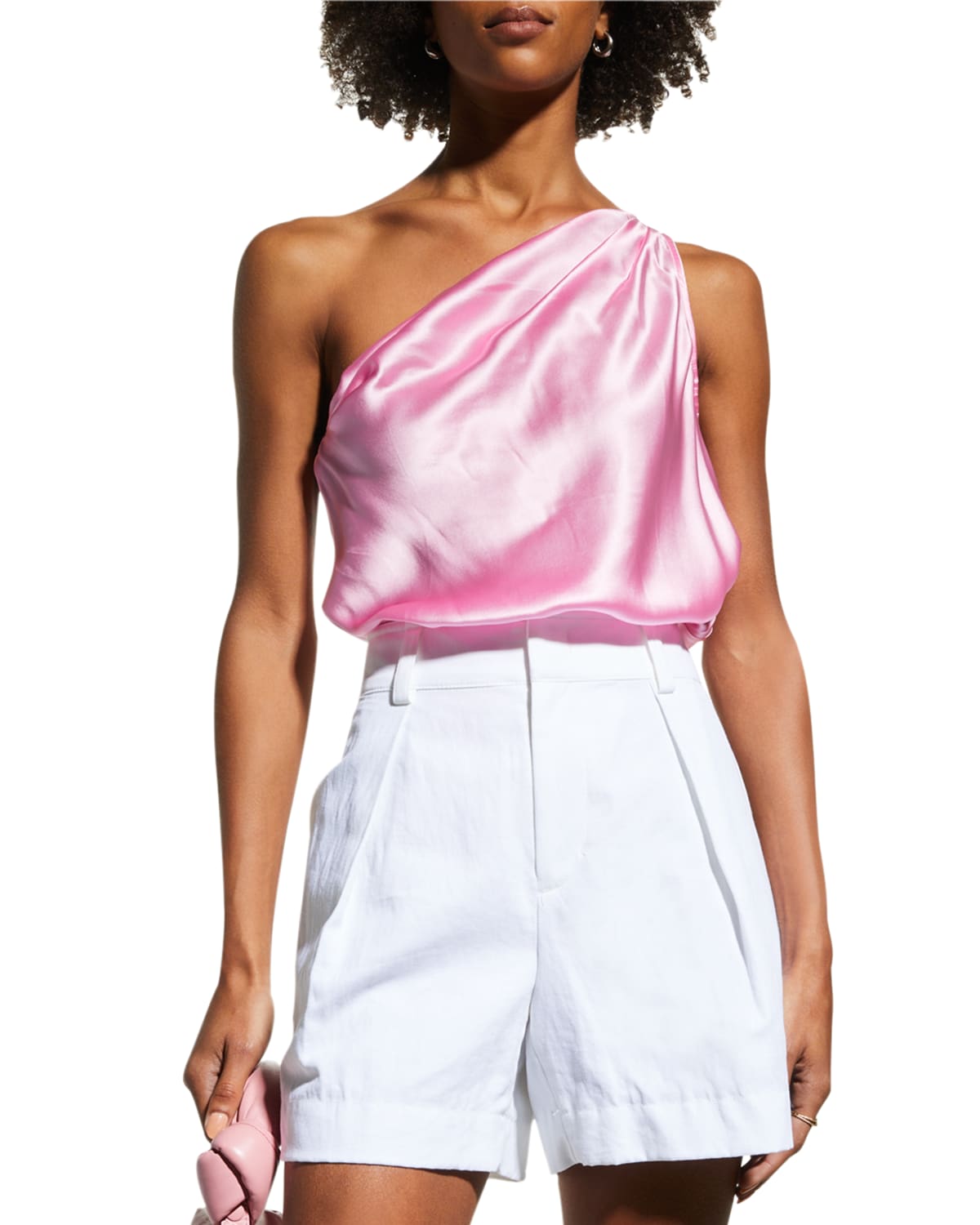 Cami Nyc The Darby One-shoulder Silk-charmeuse And Stretch-jersey Thong Bodysuit In Black