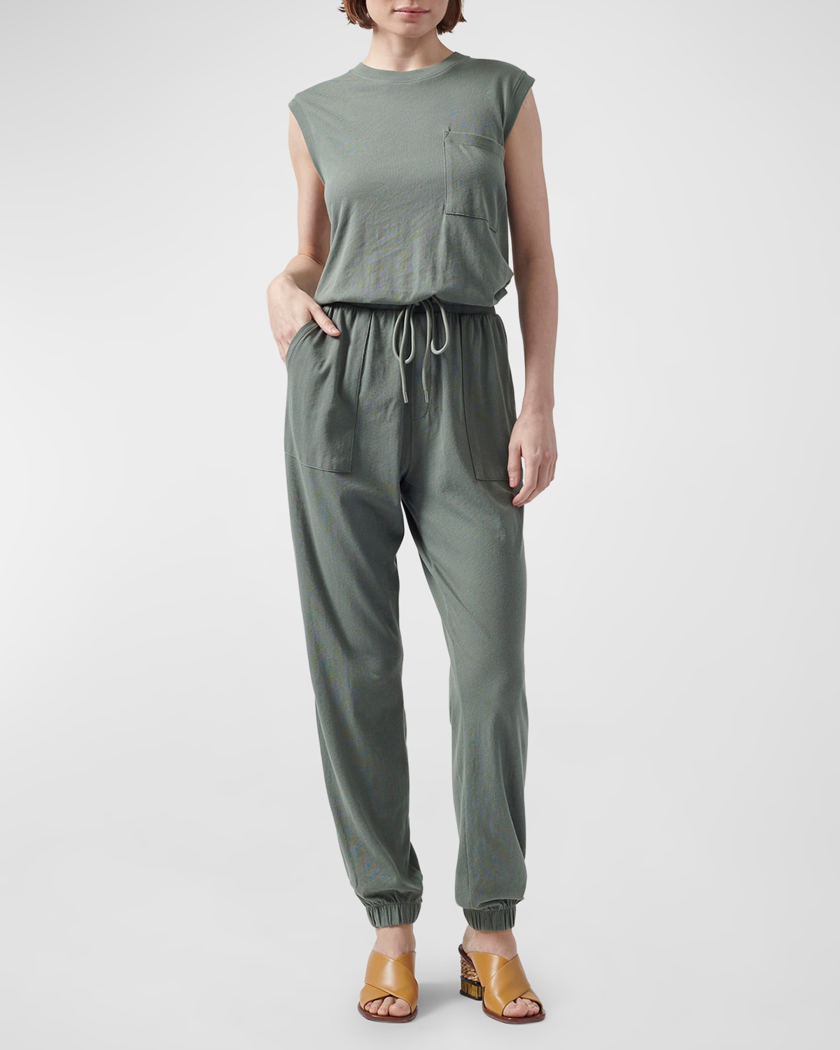 Atm Anthony Thomas Melillo High Torsion Sleeveless Jumpsuit In Olive Drab
