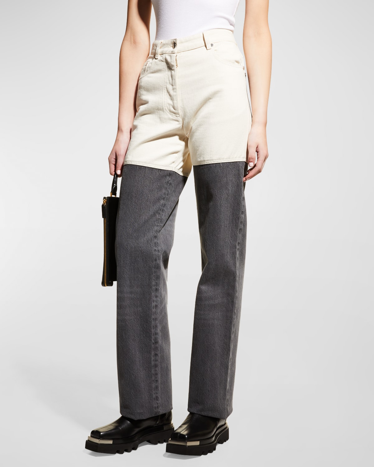 Peter Do Combo Denim Straight-leg Jeans In Off White Medium