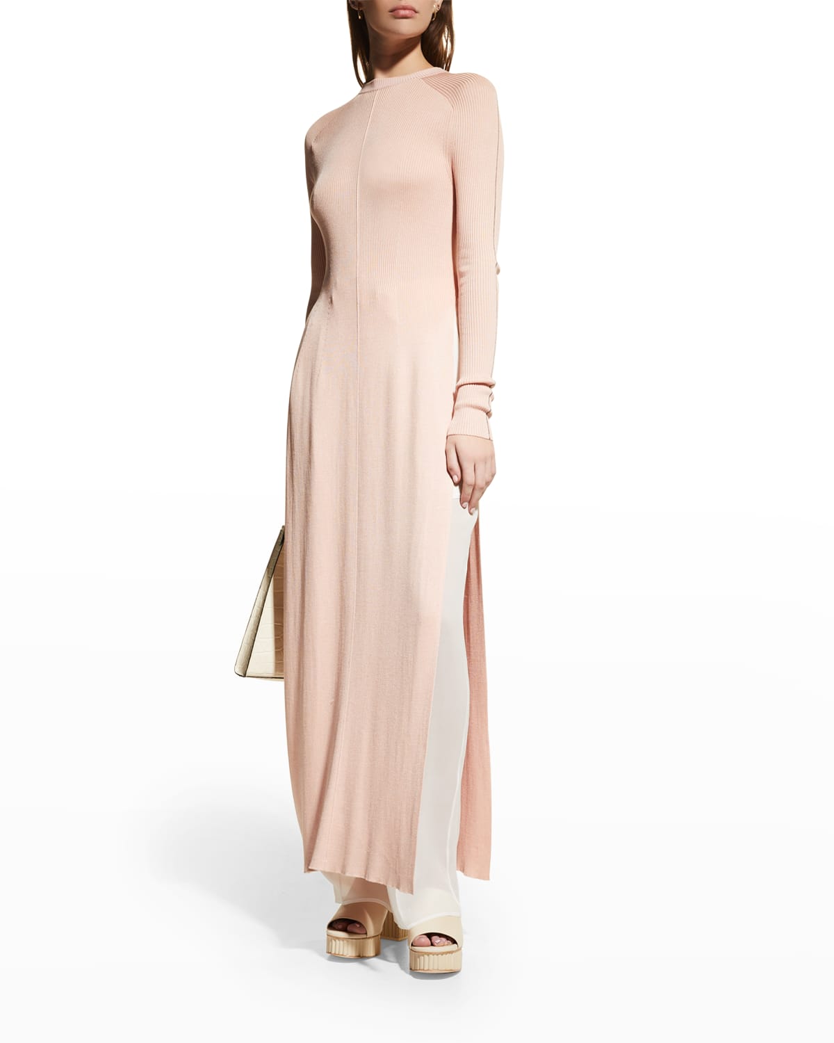 Peter Do Ao Dai Ribbed-silk Tunic Sweater In Light Pink