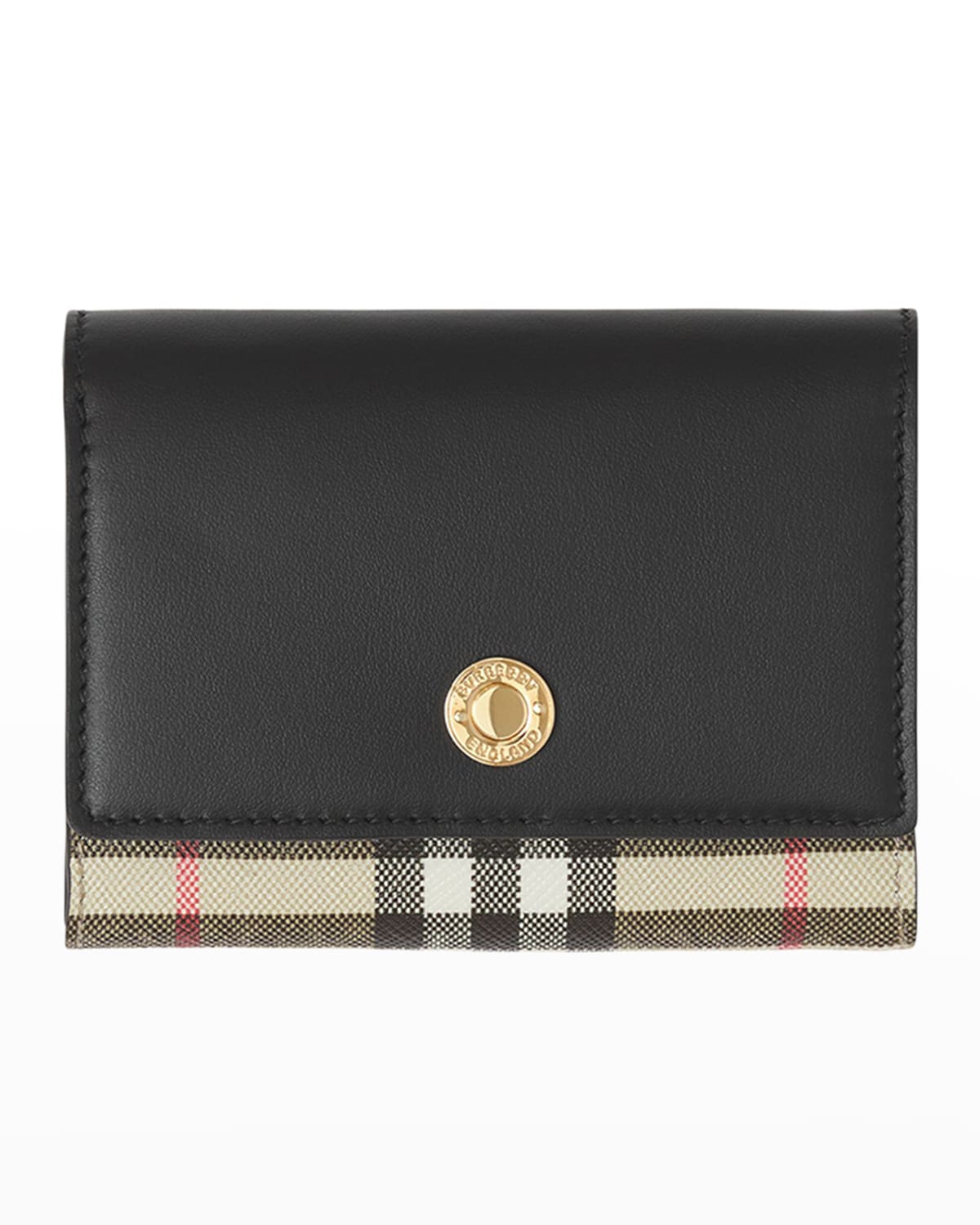 Lancaster Canvas Check & Leather Wallet In Archive Beige/black