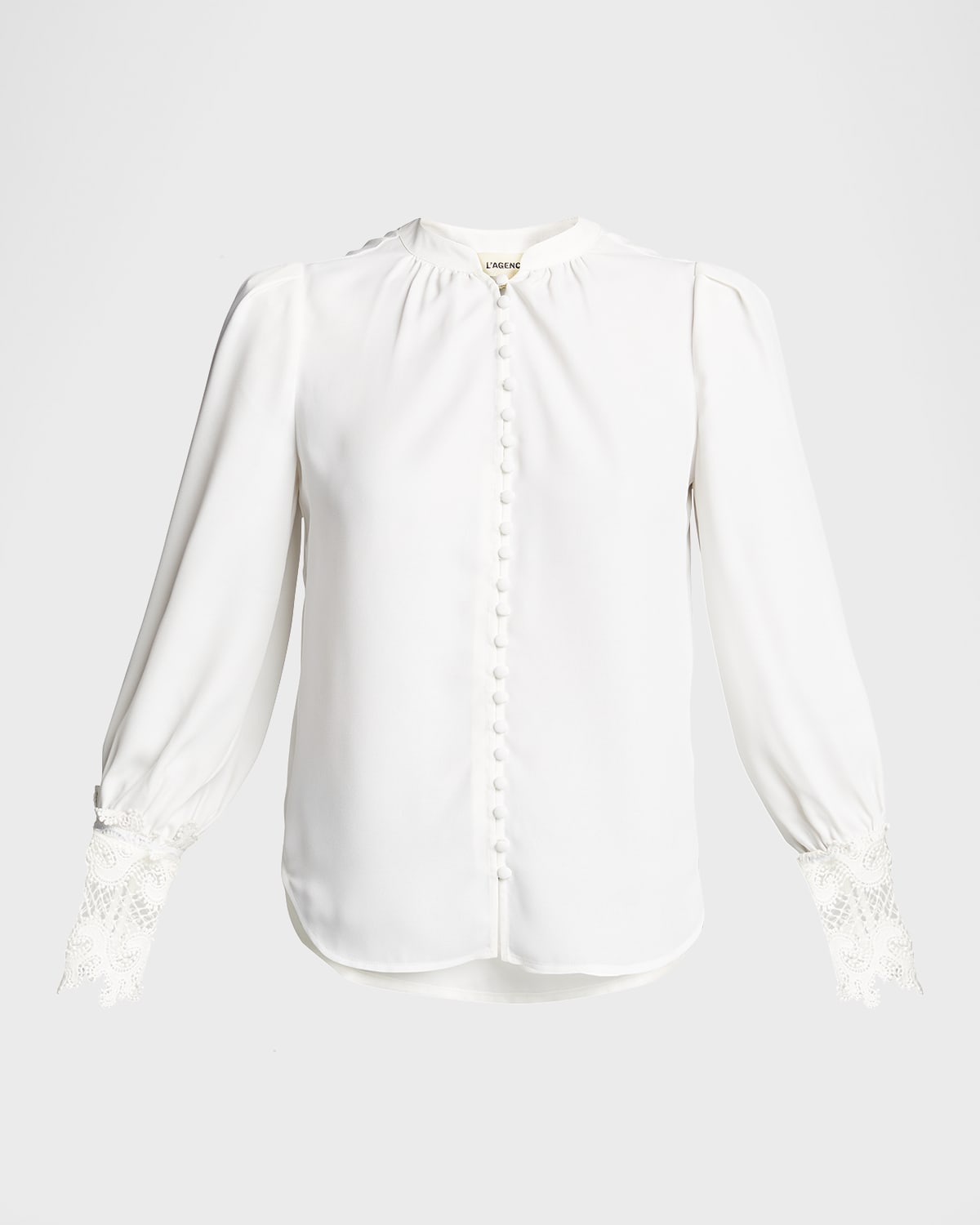 Shop L Agence Ava Lace-cuff Blouse In Ivory