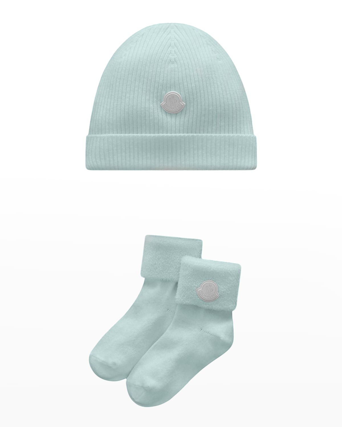 Moncler Kid's Silicone Logo Knit Hat & Socks Gift Set In Blue