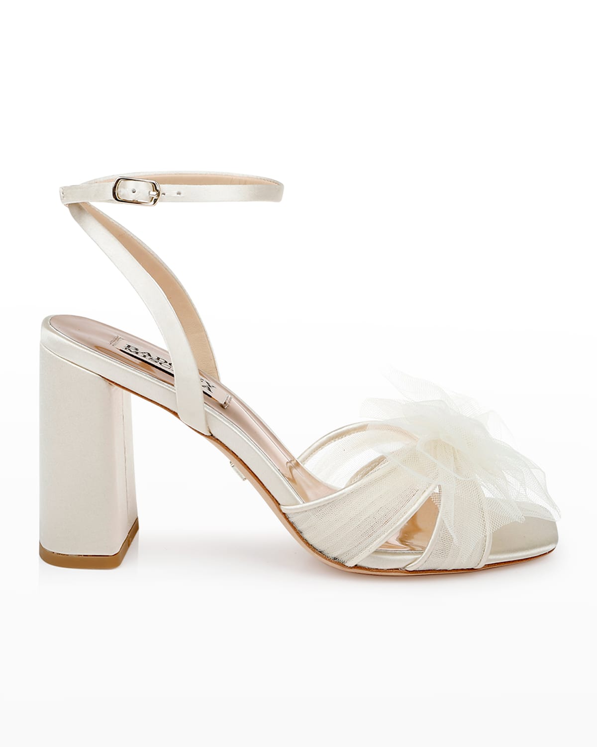 Badgley Mischka Tess Tulle Bow Ankle-strap Sandals In Ivory