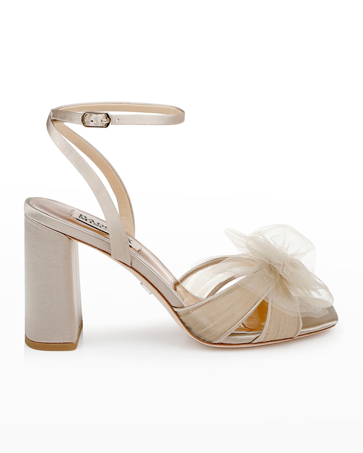 Badgley Mischka Tess Tulle Bow Ankle-strap Sandals In Pearl Nude