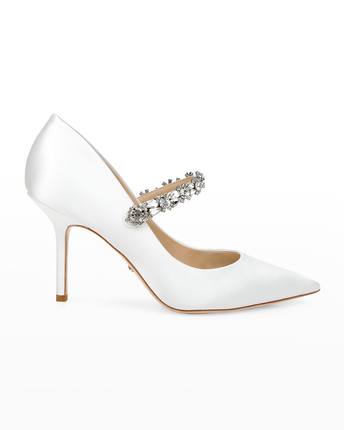 Badgley Mischka Theory Satin Crystal Mary Jane Pumps In Soft White