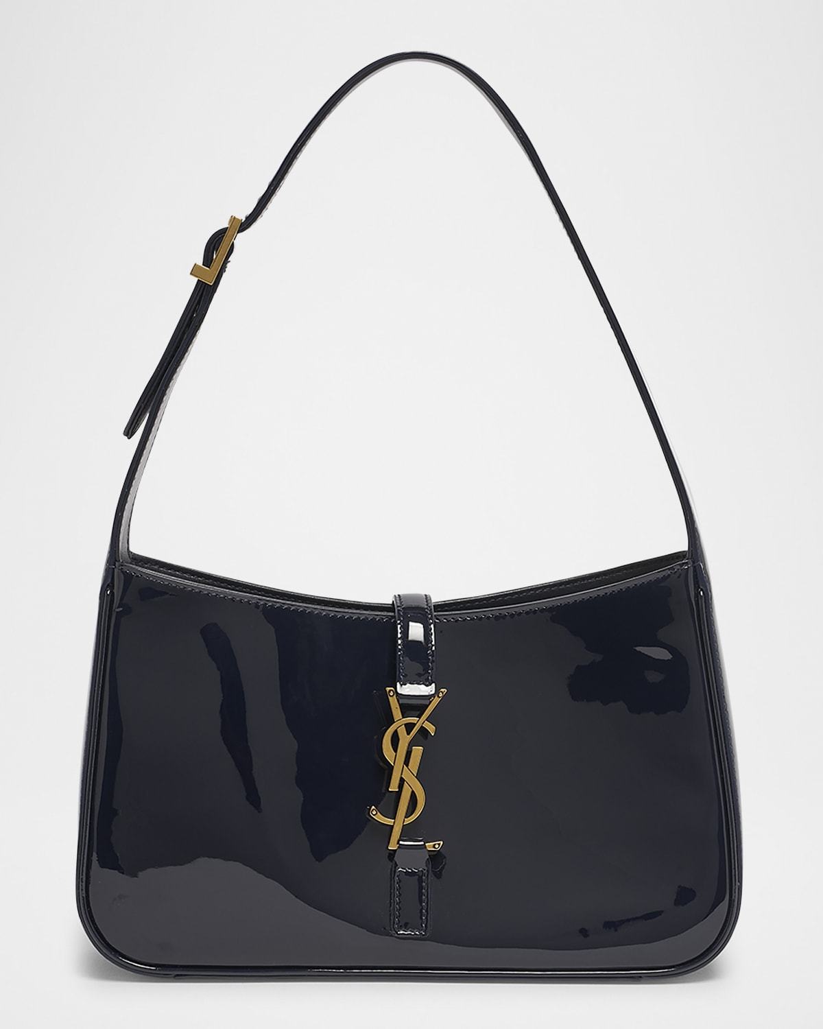 Saint Laurent Le 5 A 7 Ysl Shoulder Bag In Patent Leather In Midnight Blue