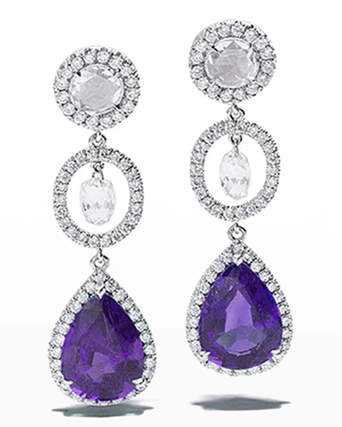 Bayco Platinum Purple Sapphire and Pave Diamond Earrings