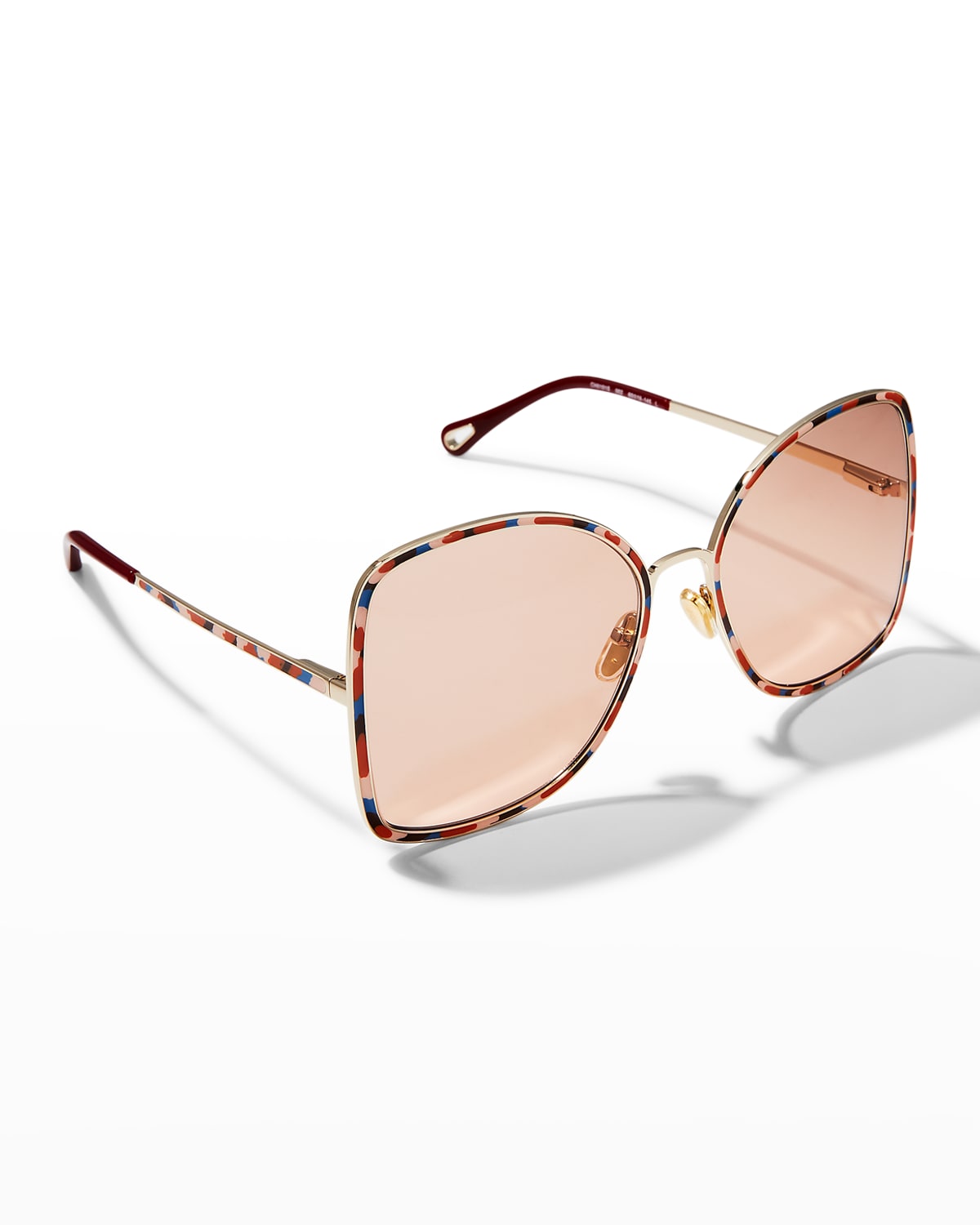 Chloé Oversized Rectangle Metal Sunglasses In 002 Shiny Classic