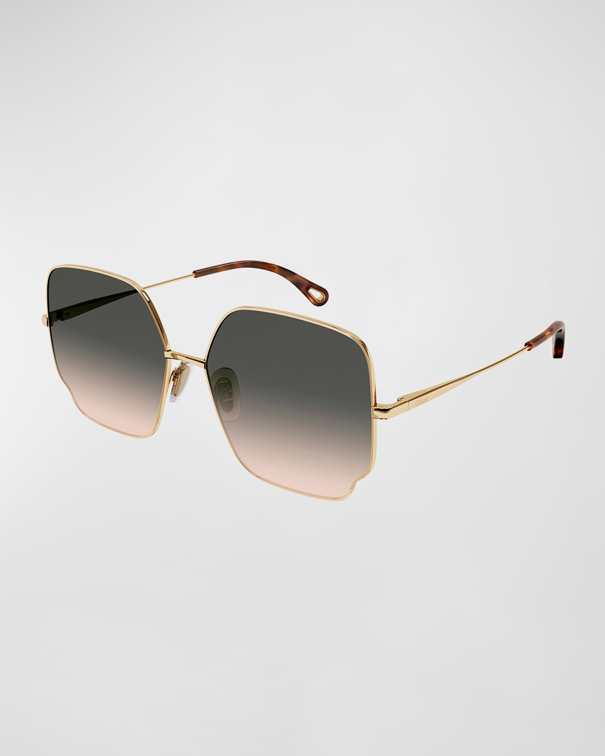 Chloé Oversized Geo Rectangle Metal Sunglasses In 001 Shiny Classic
