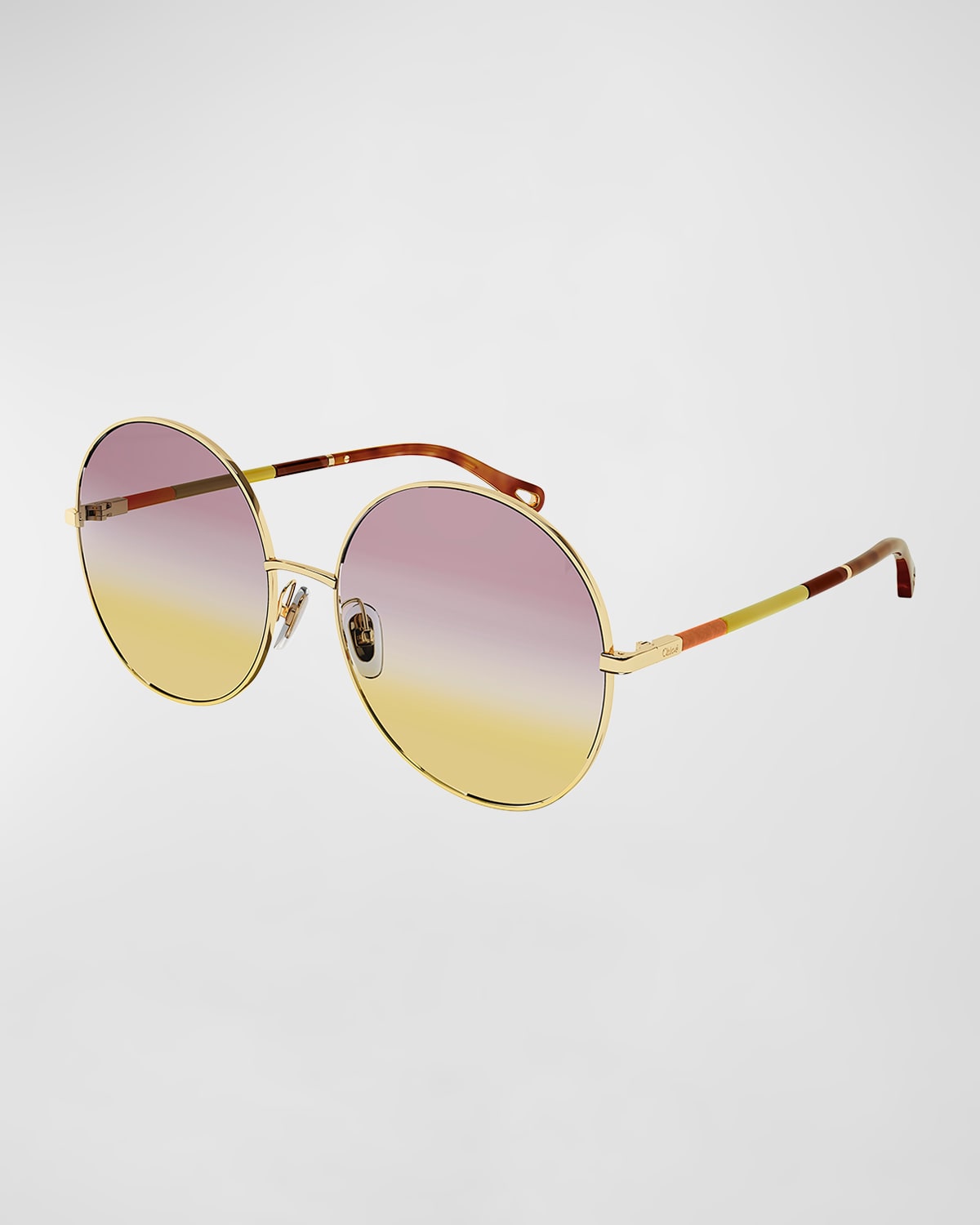 Chloé Gradient Round Metal & Acetate Sunglasses In Shiny Classic