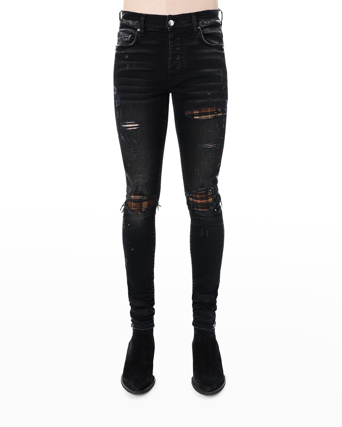 Checkered ripped jeans deals