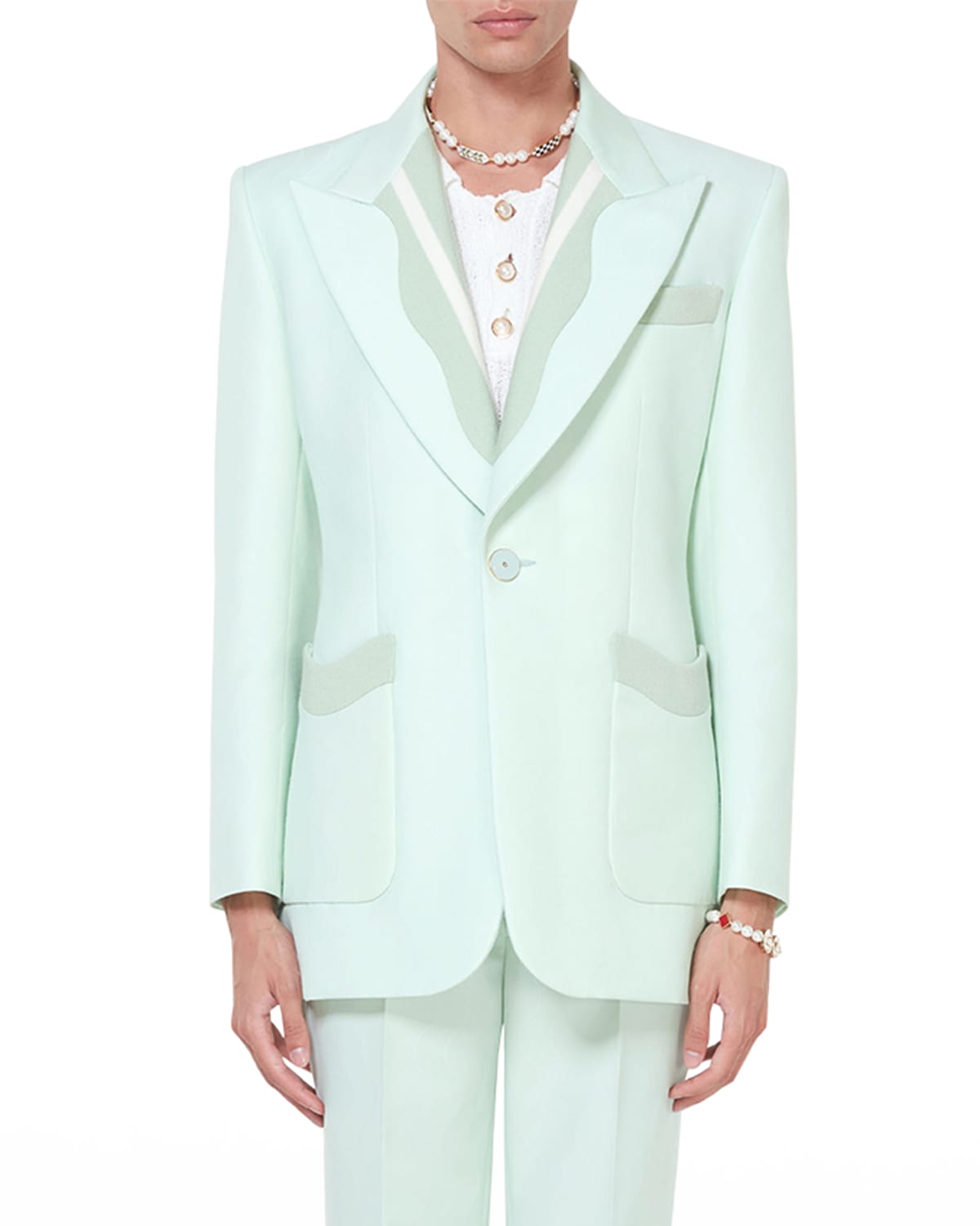 Casablanca Memphis Pinstripe Single Breasted Rib Blazer In Mint Memphis
