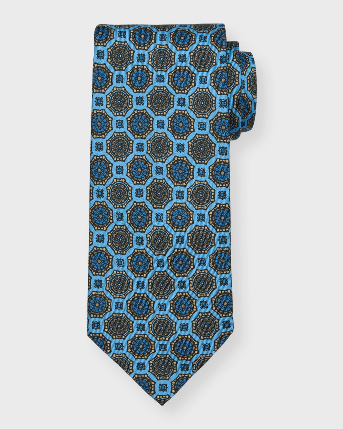 Shop Cesare Attolini Men's Medallion-print Silk Tie In 002-blue