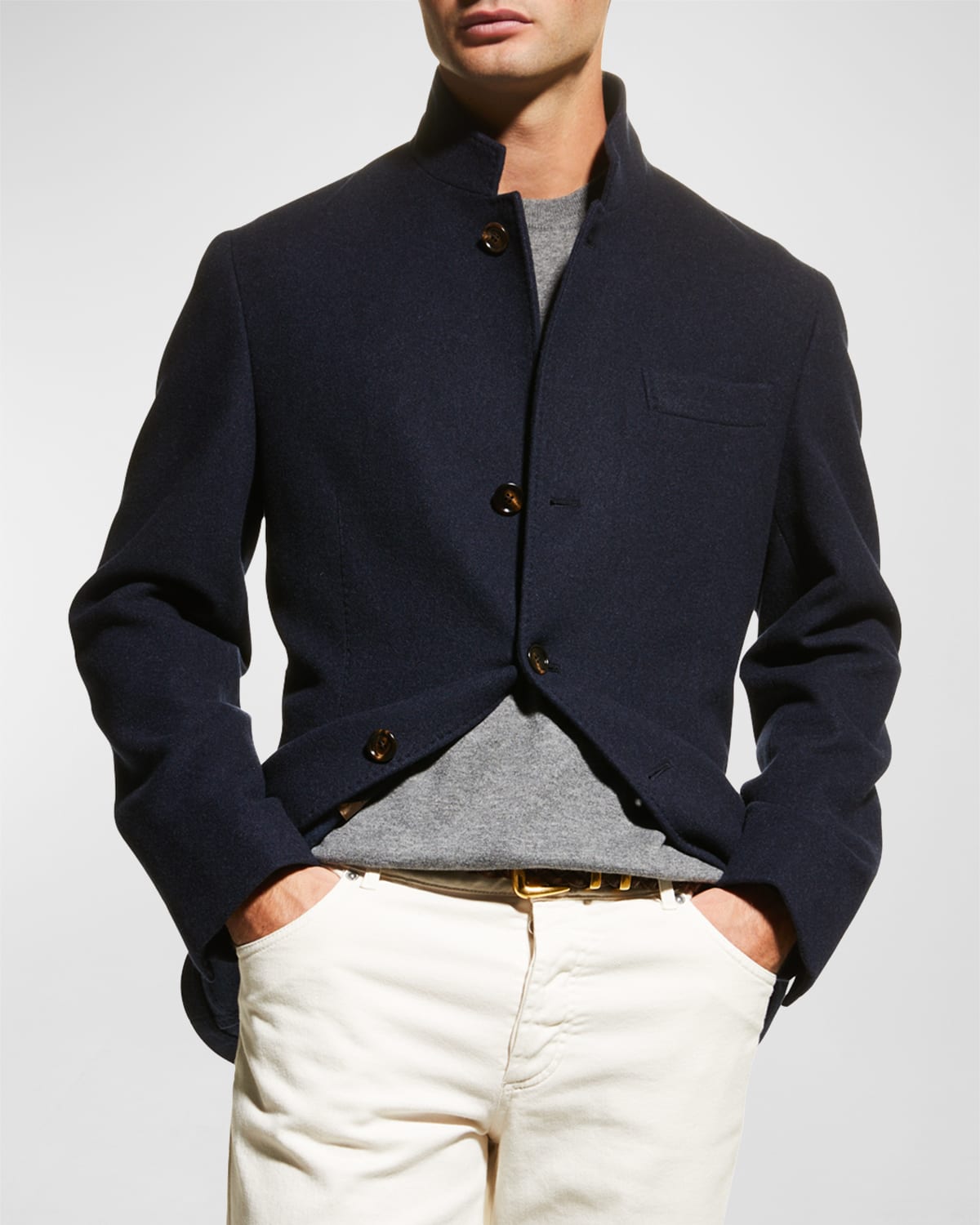 Shop Brunello Cucinelli Men's Cashmere Blazer Coat In Cobalt Blue
