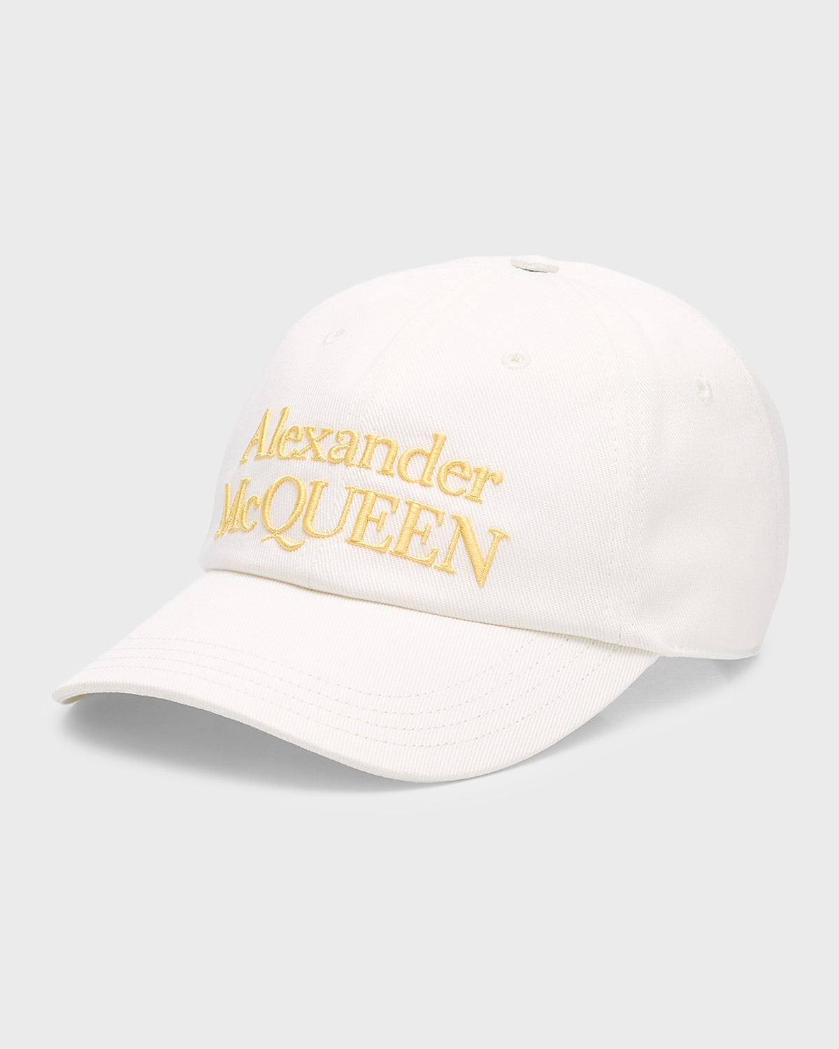 Alexander Mcqueen Men's Mcqueen Logo Stacked Baseball Hat In White Gold
