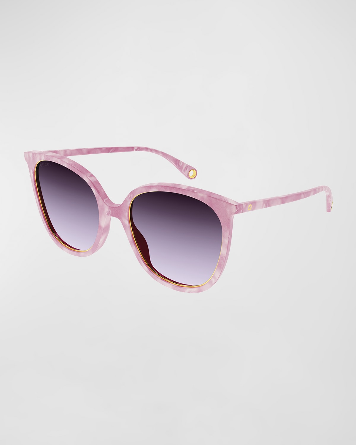 Shop Gucci Round Marble Acetate Sunglasses In Shiny Pink