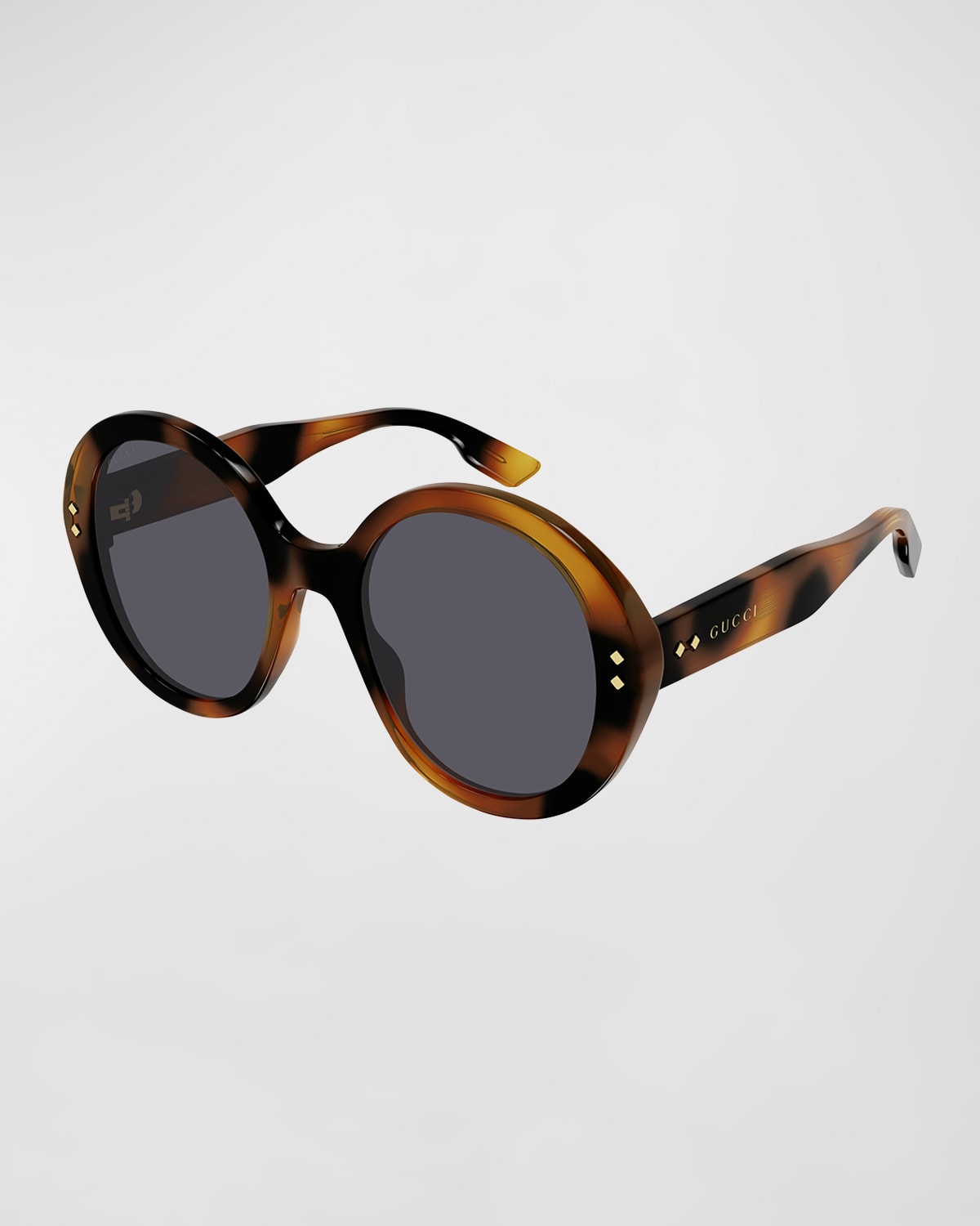 Gucci Round Acetate Sunglasses In 002 Shiny Havana