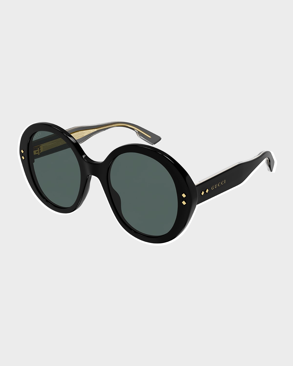 Gucci Round Acetate Sunglasses In Shiny Black