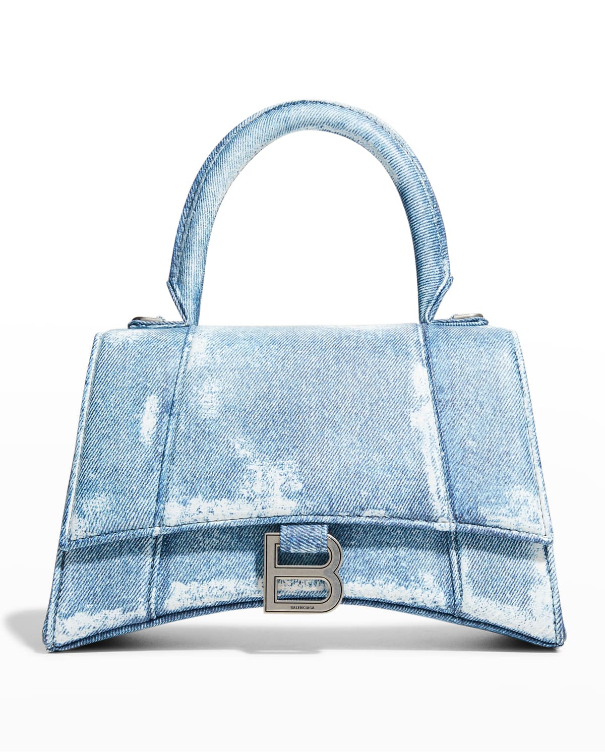 Balenciaga Hourglass Small Denim-print Napa Top-handle Bag In Denim Blue