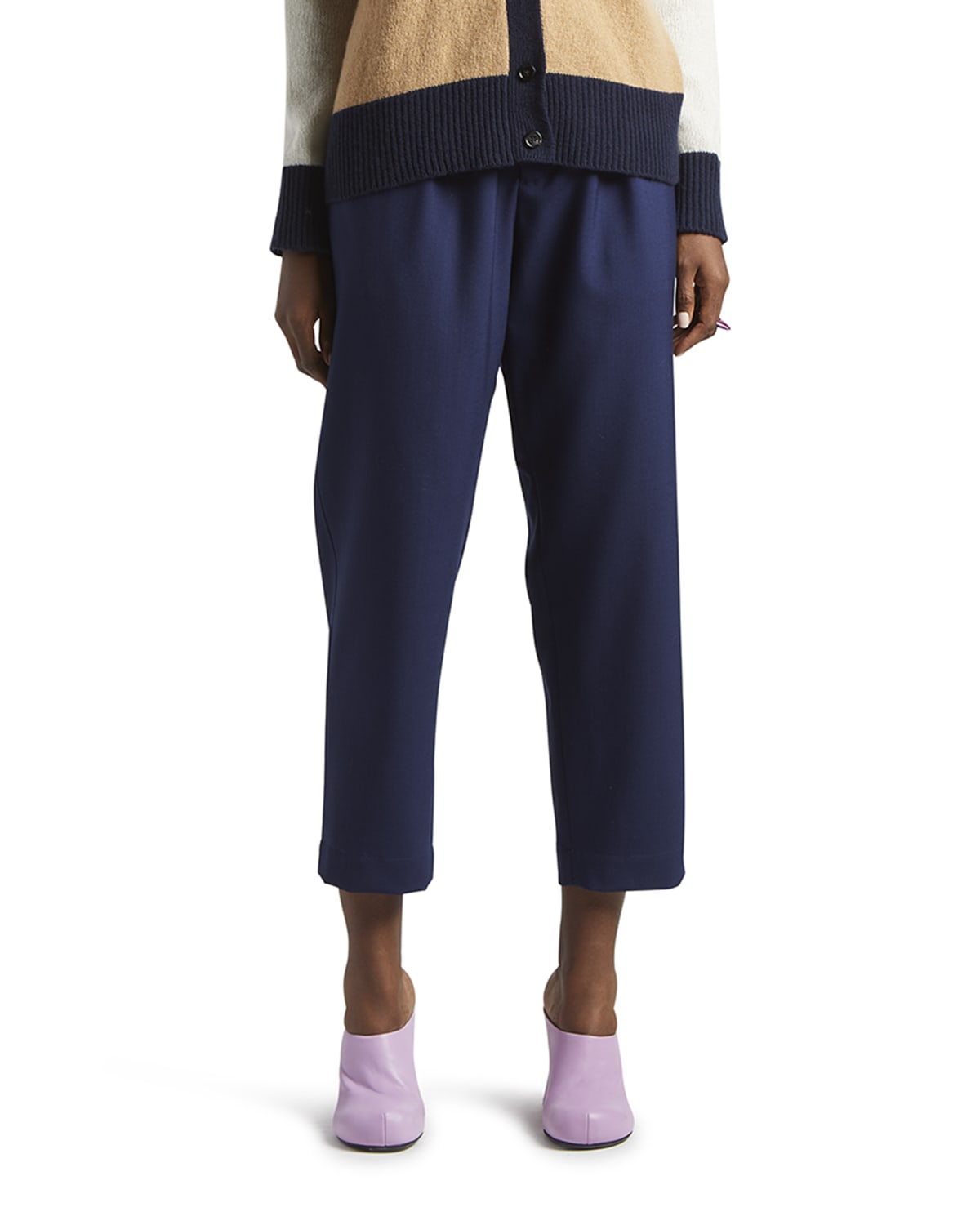 Marni Pleated Straight-leg Crop Pants In Navyblue