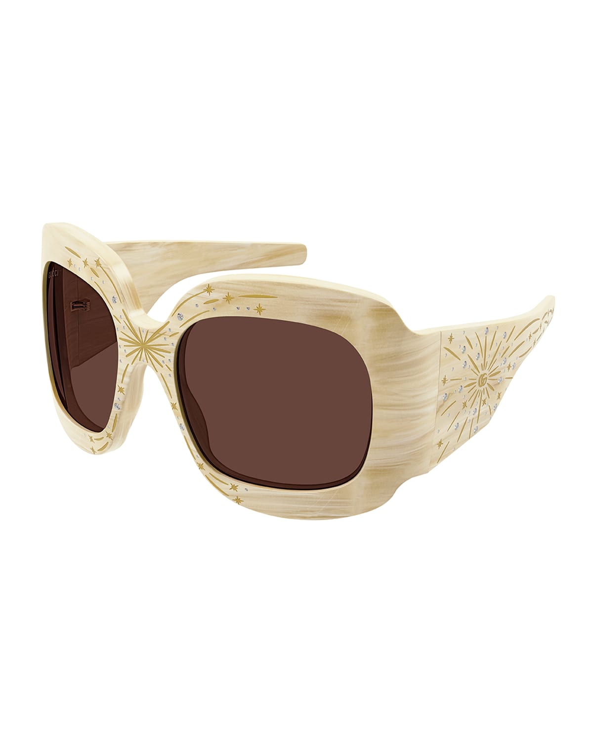 Gucci Star Crystal Acetate Wrap Butterfly Sunglasses In 001 Shiny Bilayer