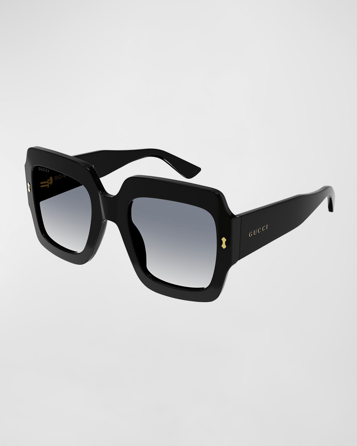 Shop Gucci Gradient Rectangle Acetate Sunglasses In Shiny Black