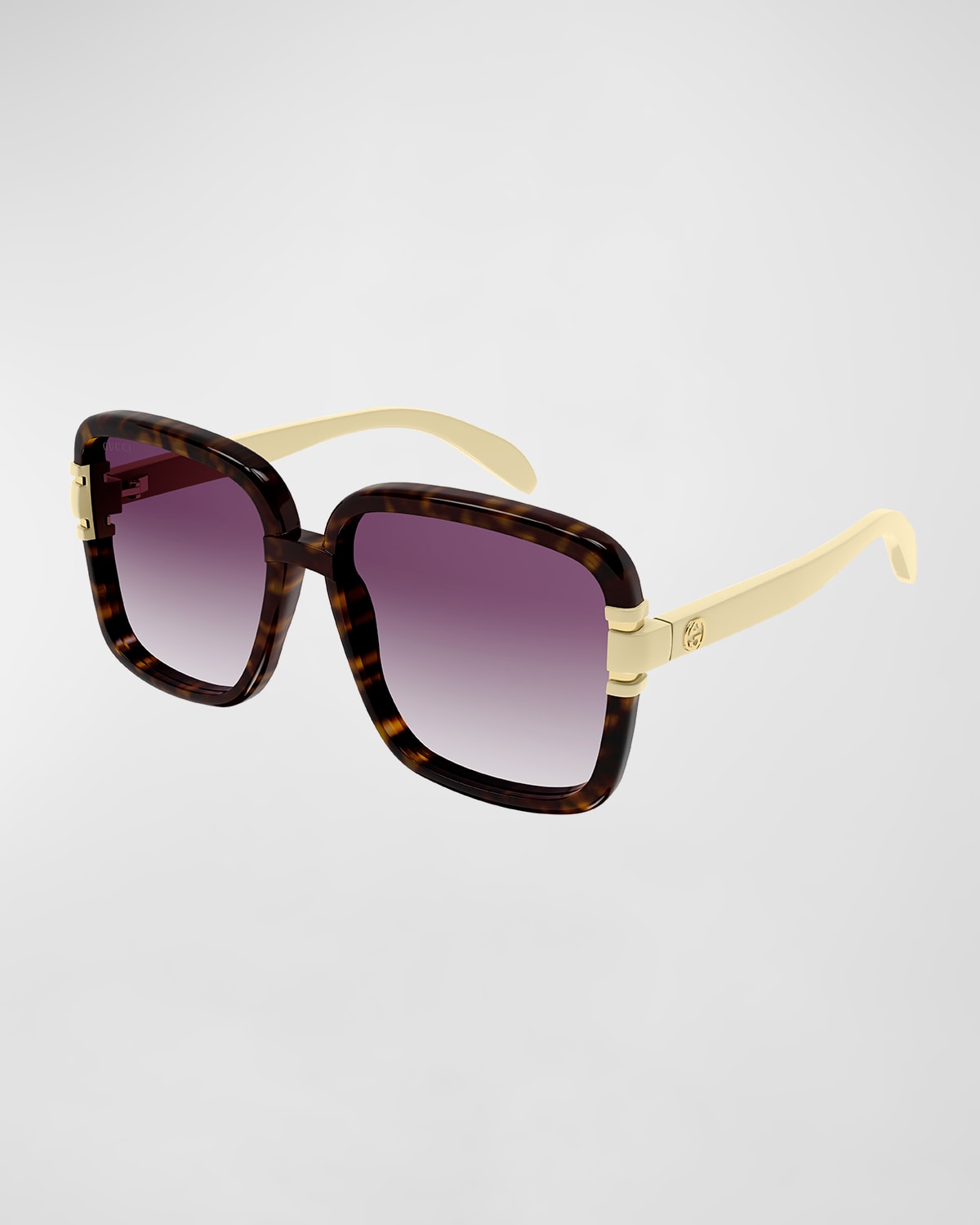 Gucci Oversized Square Injection Plastic Sunglasses In Shiny Dark Havana