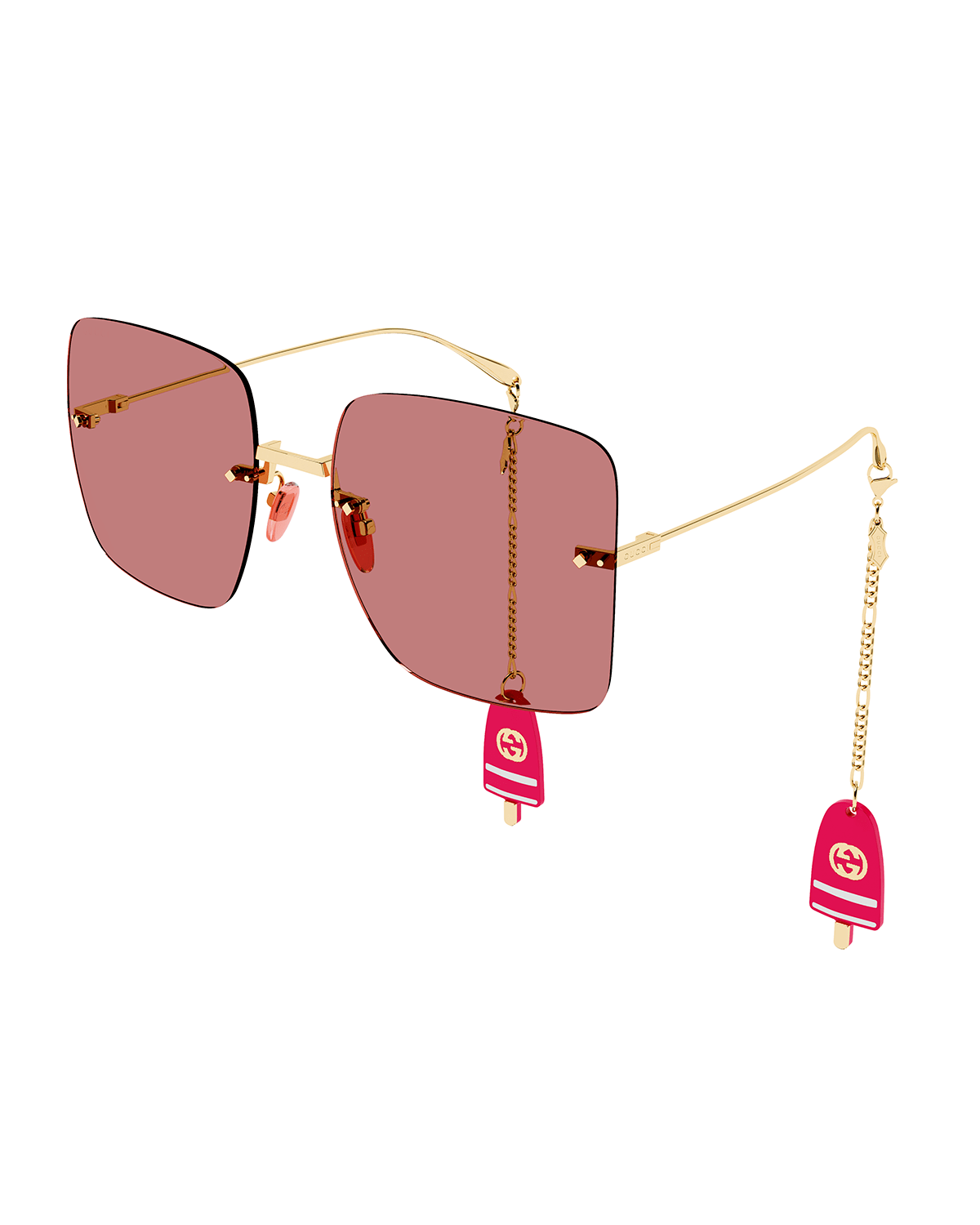 GUCCI RIMLESS METAL BUTTERFLY SUNGLASSES W/ POPSICLE CHARMS 