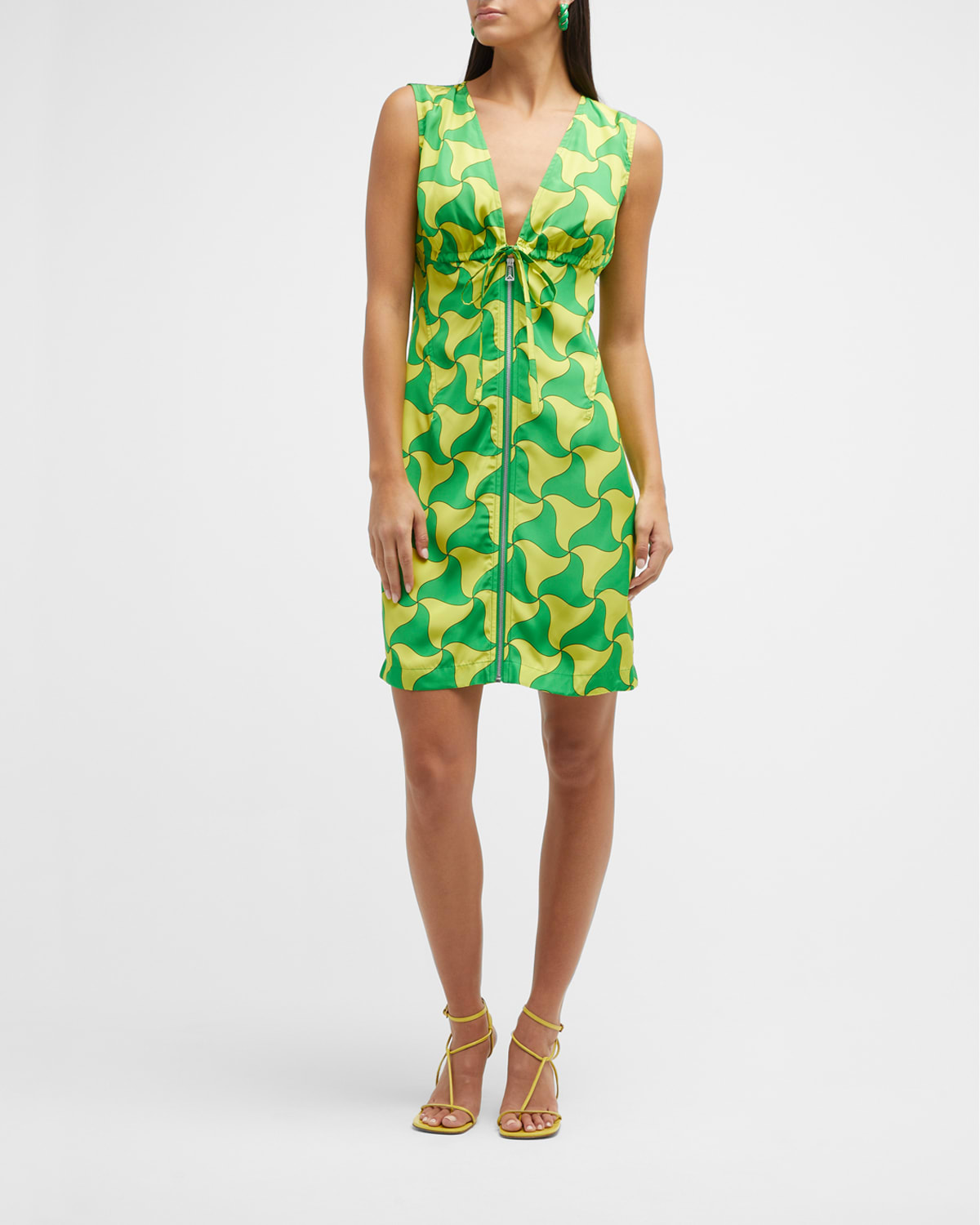 Bottega Veneta Parachute Silk Wavy Triangle Print Dress In Multicolor